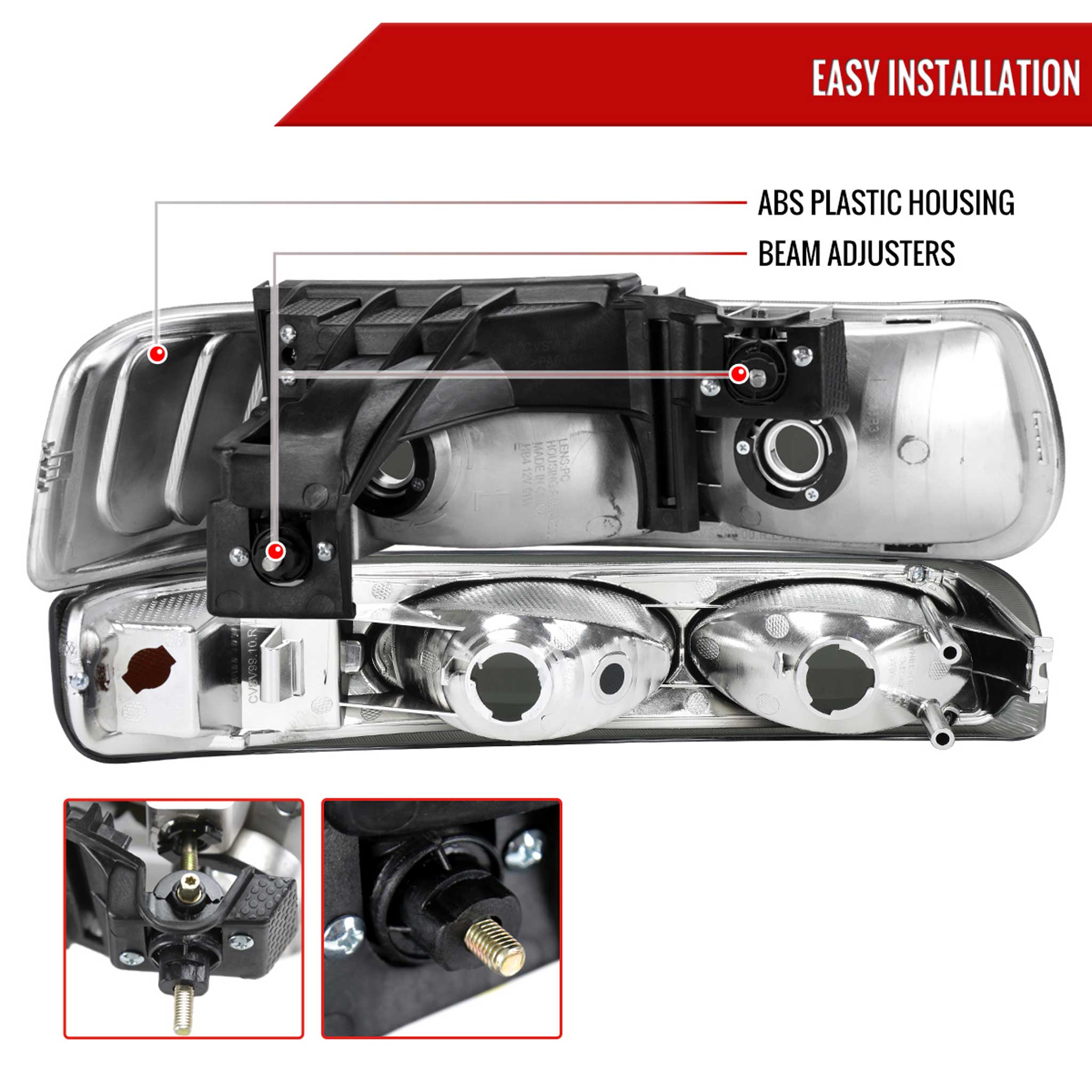 For Chevrolet Silverado Tahoe Suburban 1999-2002 Factory Style Headlights With Bumper Light Assembly Chrome Housing Smoked Lens