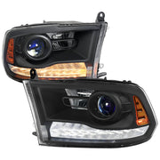 2013-2018 RAM 1500 2500 3500 LED Bar Signal Projector Headlights Black