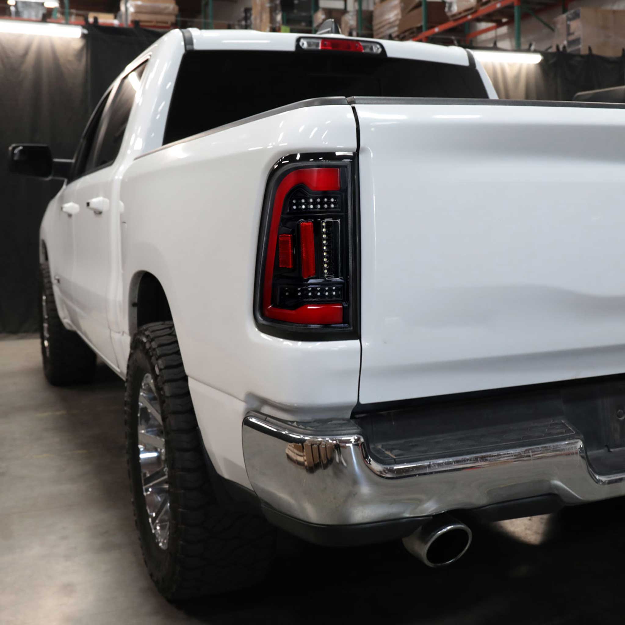 For Dodge RAM 2019-2024 White LED Bar Tail Lights Glossy Black Housing Clean Lens