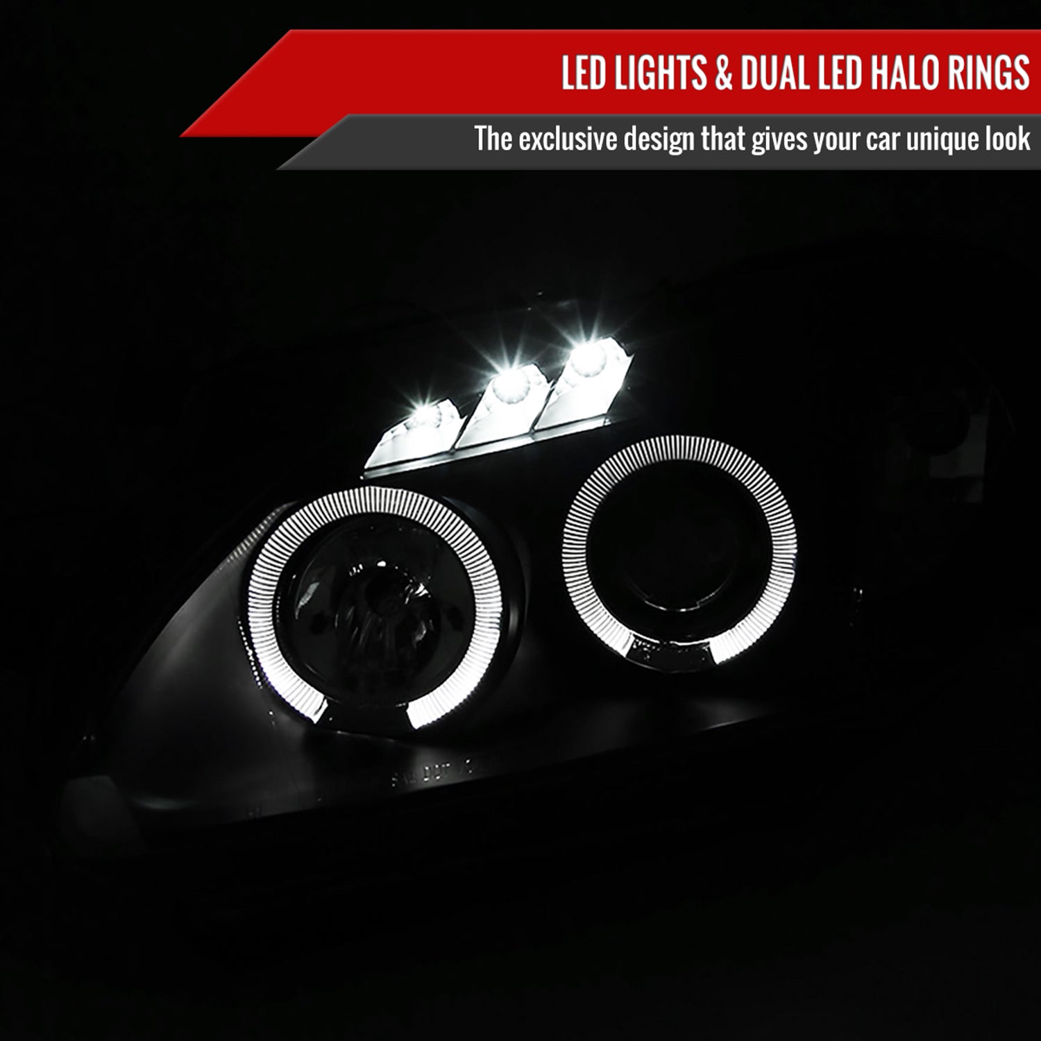 2000-2003 Honda S2000 AP1 Dual Halo Projector Headlights Matte Black/Clear