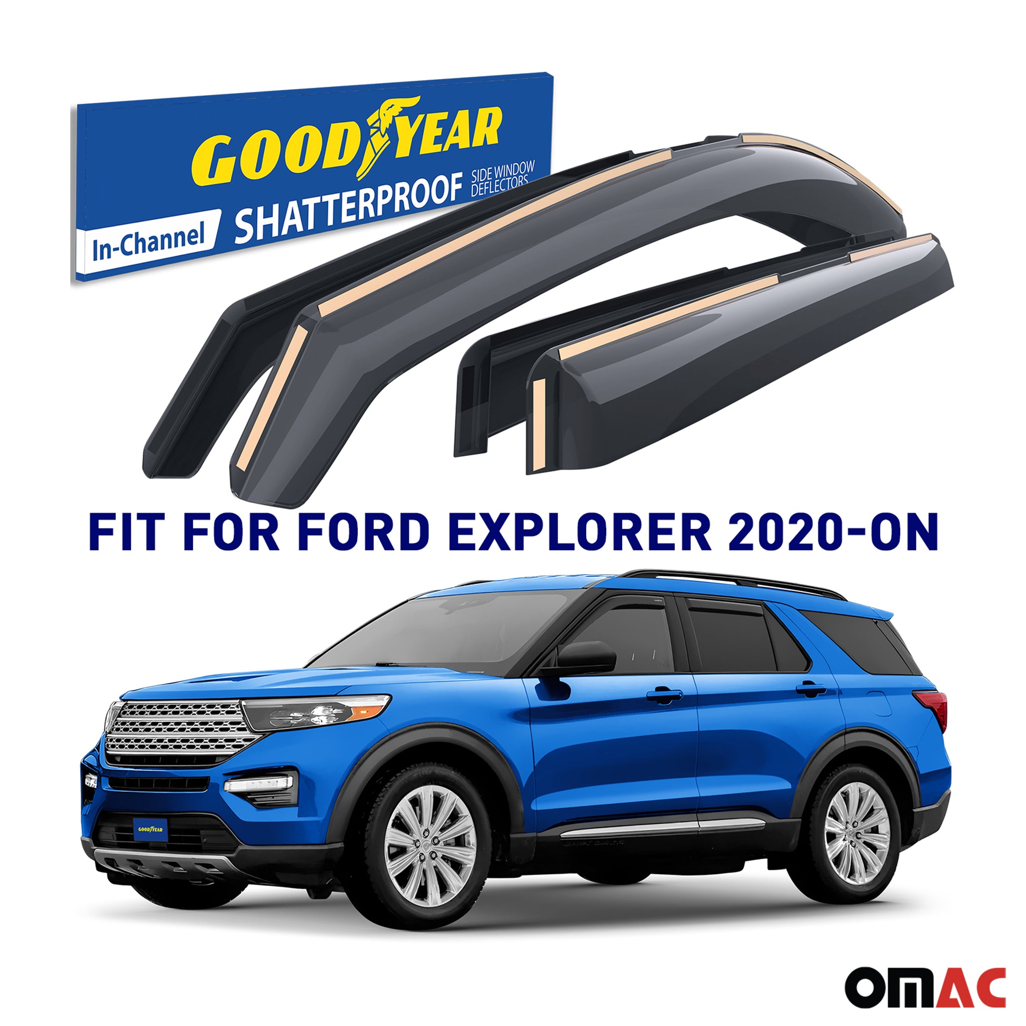 Goodyear Wind Deflectors for Ford Explorer 2020-2025 In-channel Premium Smoke 4x