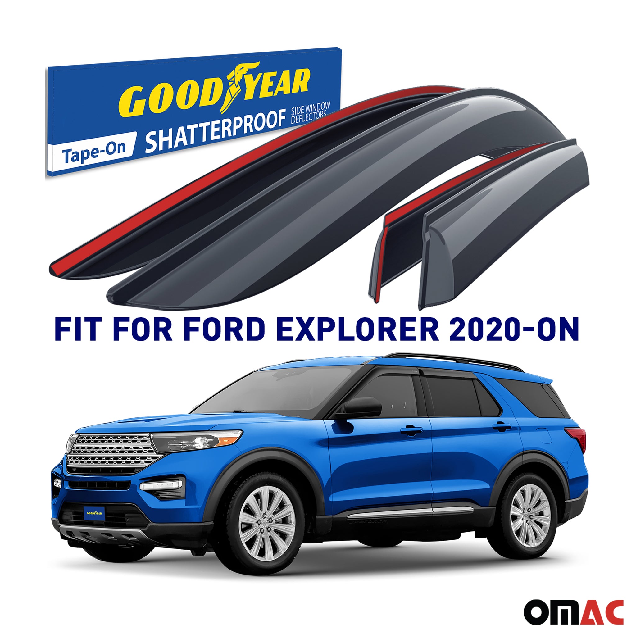 Goodyear Wind Deflectors for Ford Explorer 2020-2025 Tape-On Premium Smoke 4 pcs