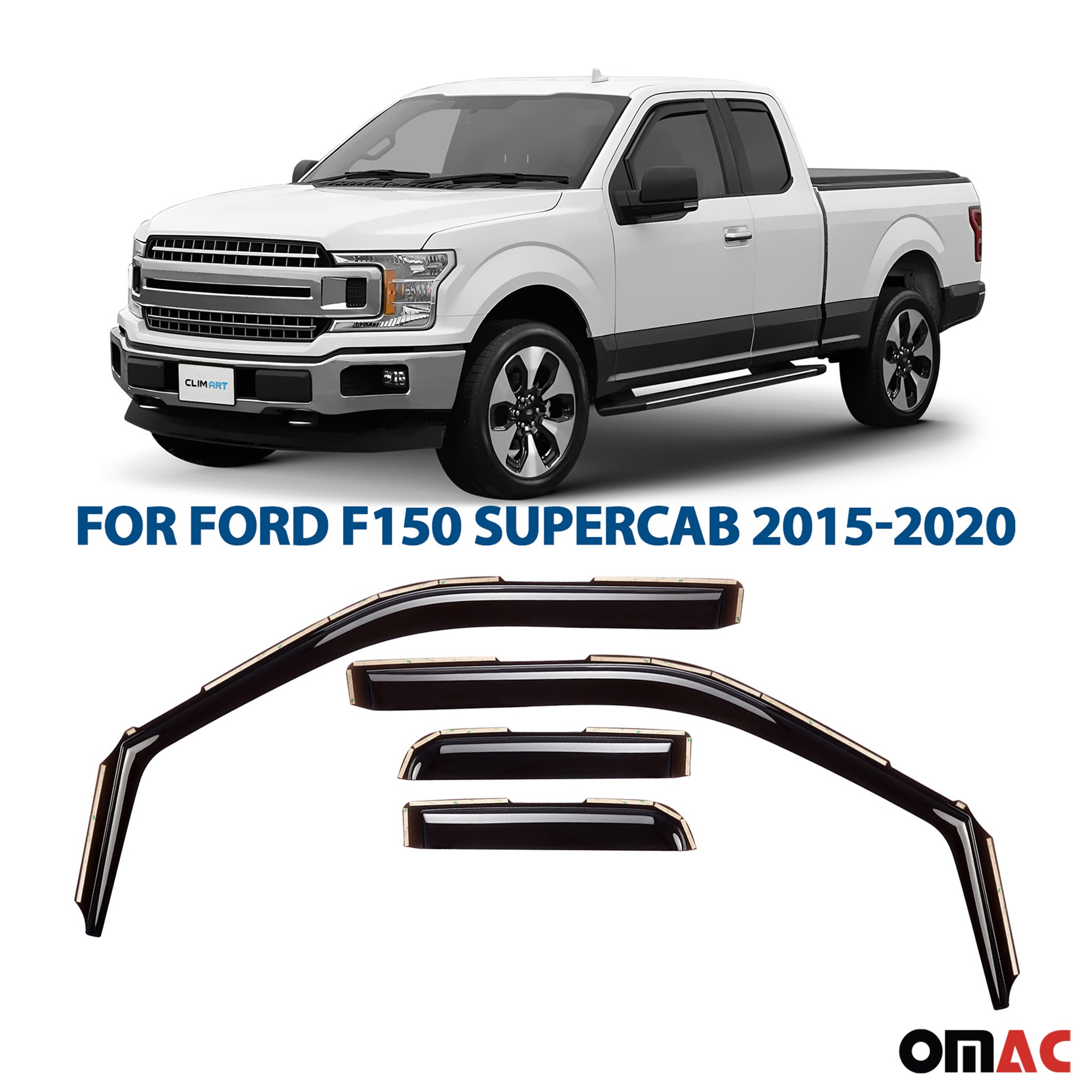 Clim Art Wind Deflectors for Ford F150 2015-2020 SuperCab Shatterproof 4 Pcs