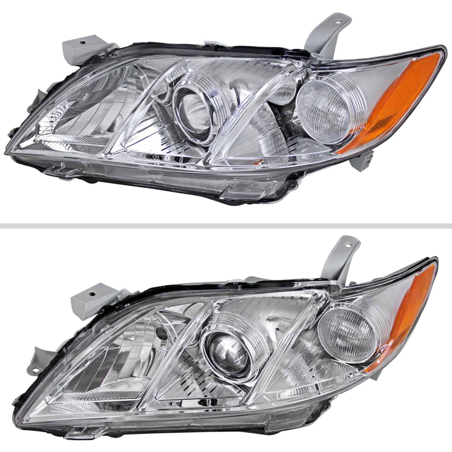 2007-2009 Toyota Camry Projector Headlights w/ Amber Reflectors Chrome/Clear