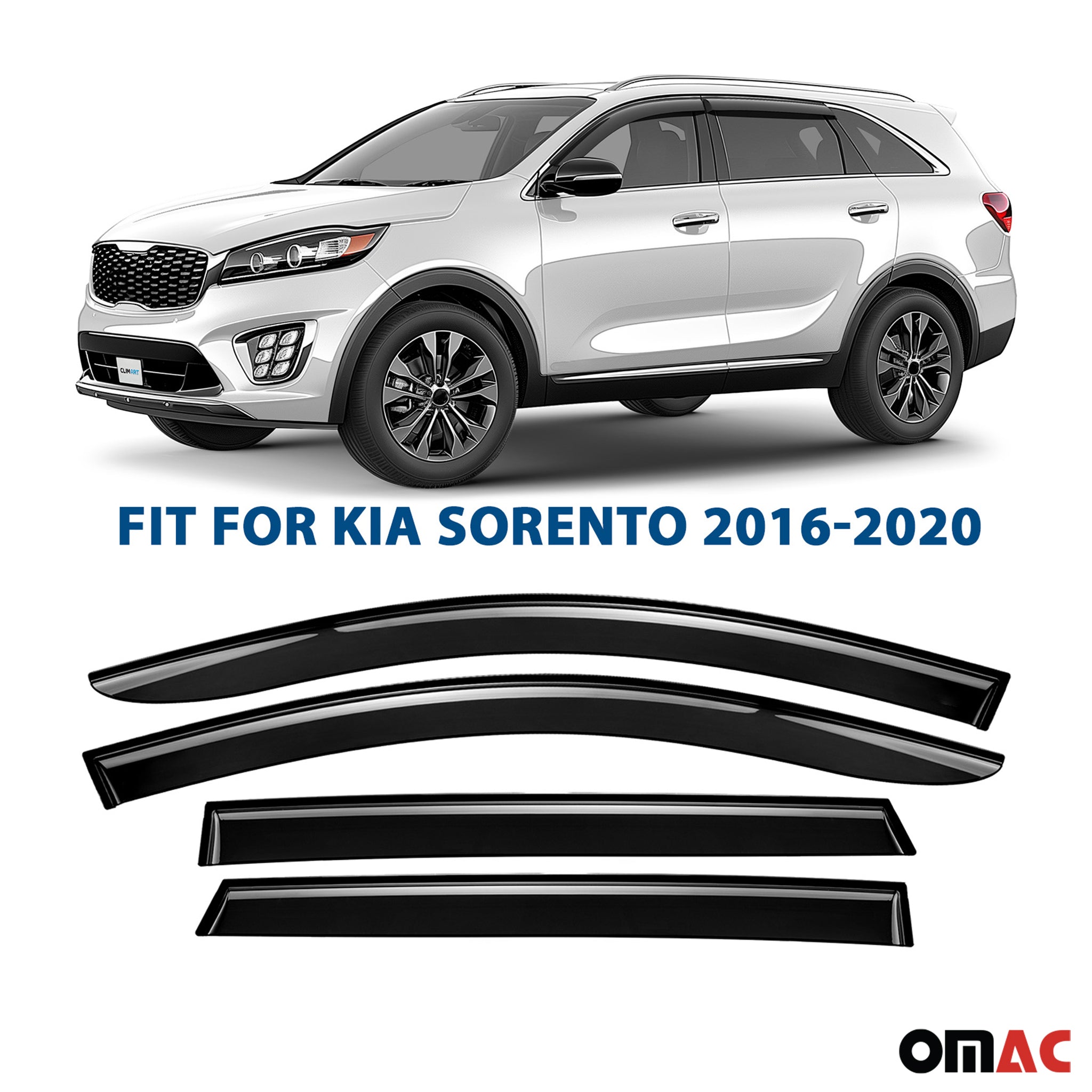Clim Art Wind Deflectors for Kia Sorento 2016-2020 Shatterproof Dark Smoke 4 Pcs