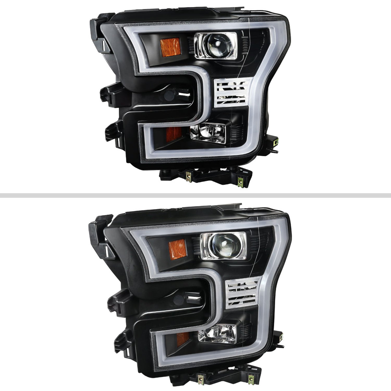 2015-2017 Ford F-150 LED Bar Projector Headlights Matte Black/Clear Lens