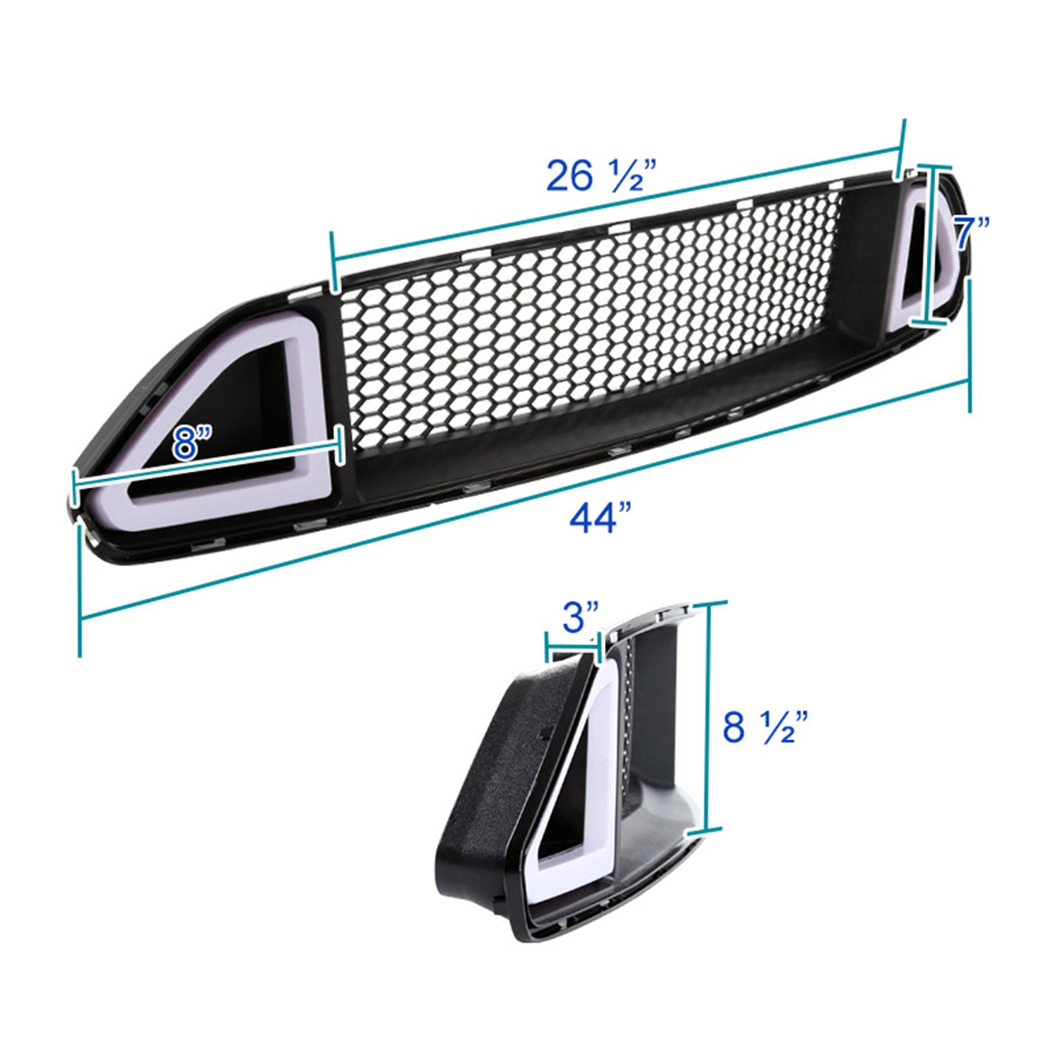 2015-2017 Ford Mustang Black ABS Mesh Grille w/ Dual Integrated LED Bar