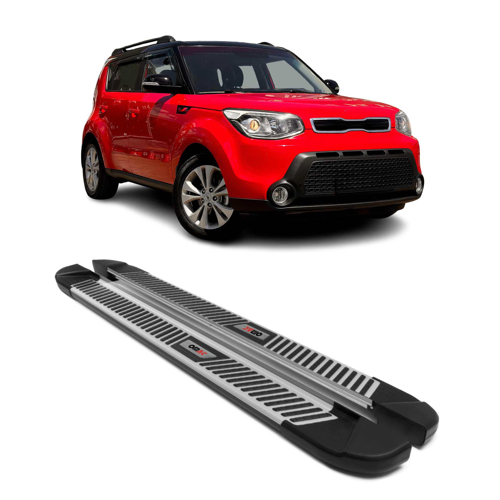 2014-2019 Kia Soul Running Boards Side Steps Silver & Black