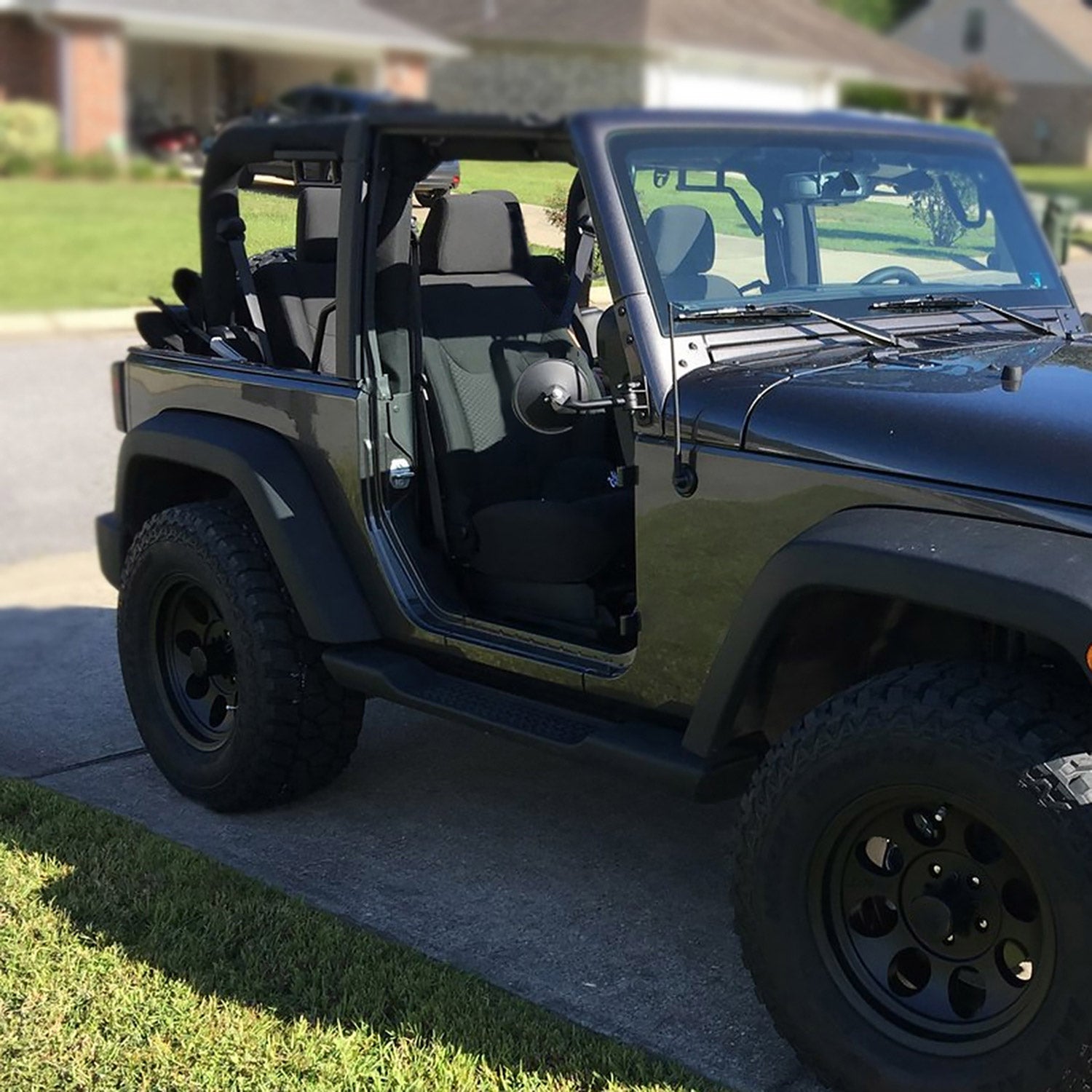 1997-2018 Jeep Wrangler TJ JK Quick Release Black Steel Round Side Mirrors