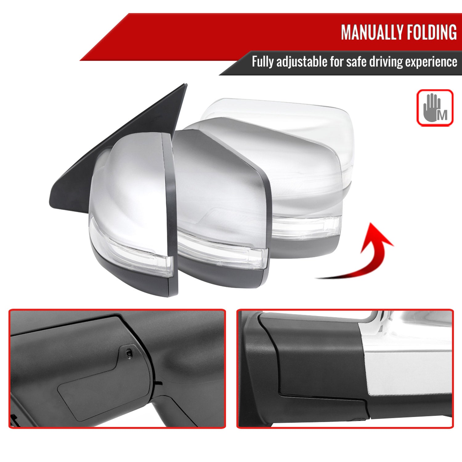 2019-2024 Dodge RAM 1500 Chrome Manual Fold & Heated Side Mirror Driver