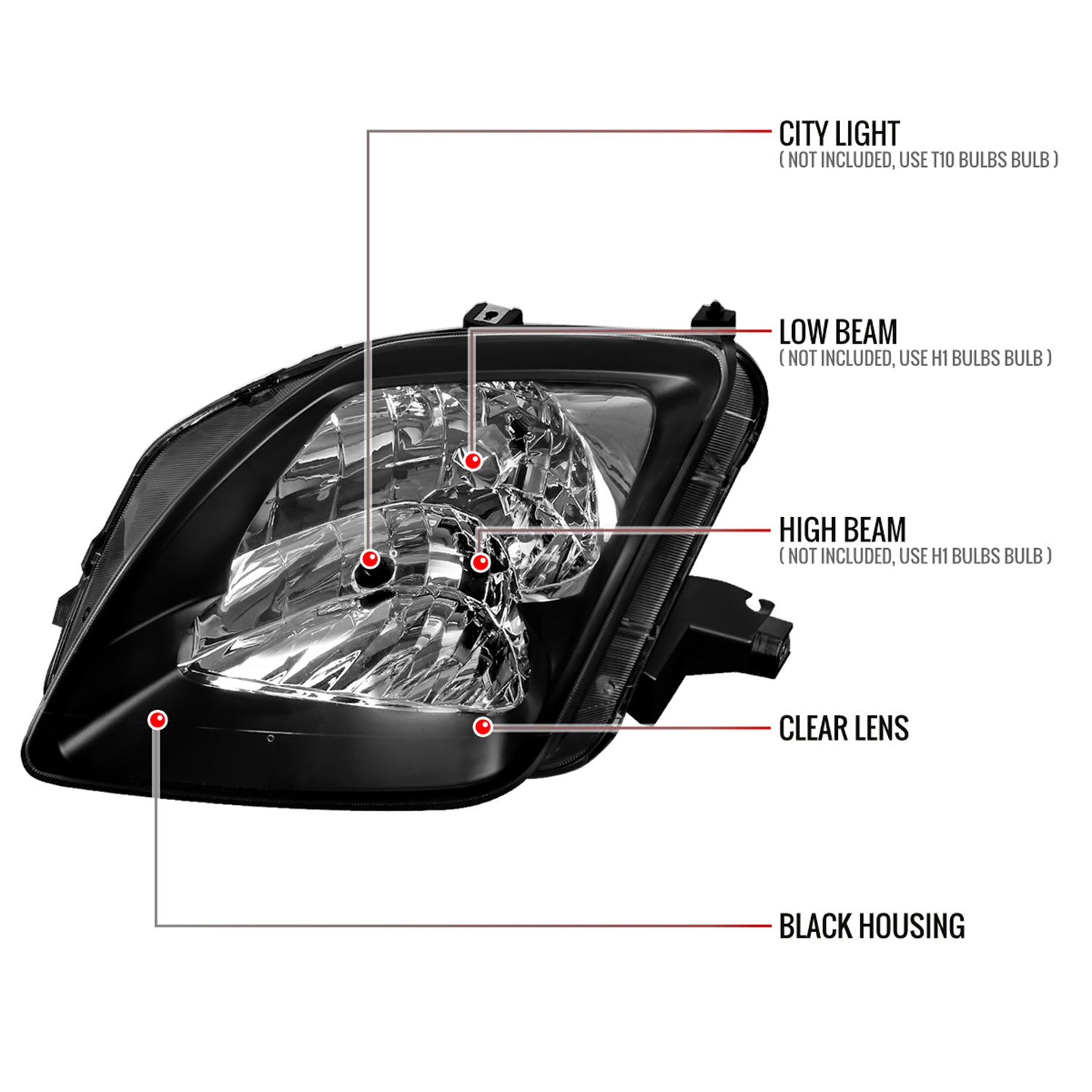 1997-2001 Honda Prelude Factory Style Headlights Matte Black/Clear Lens