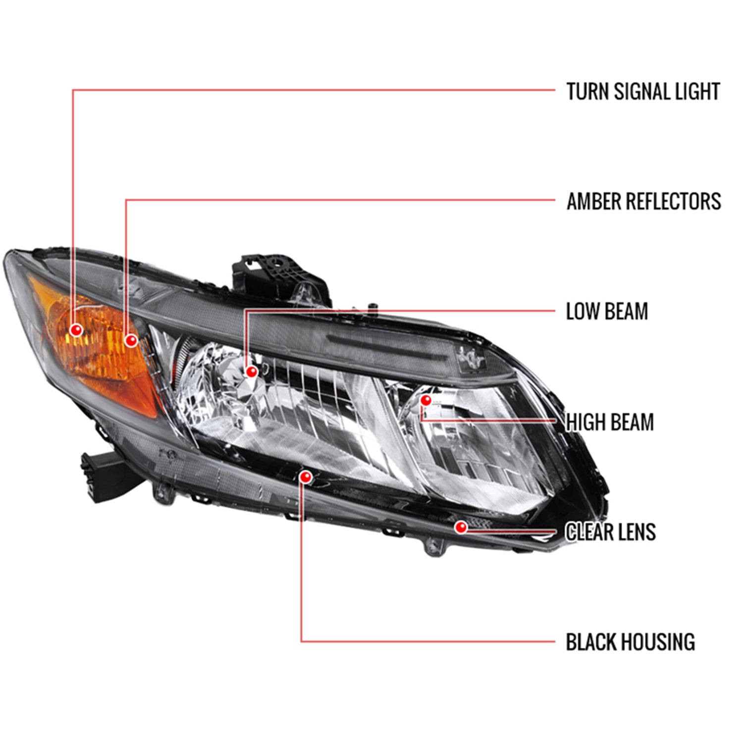 2012-2013 Honda Civic Coupe/Civic Sedan Clear Crystal Headlight Passenger Side