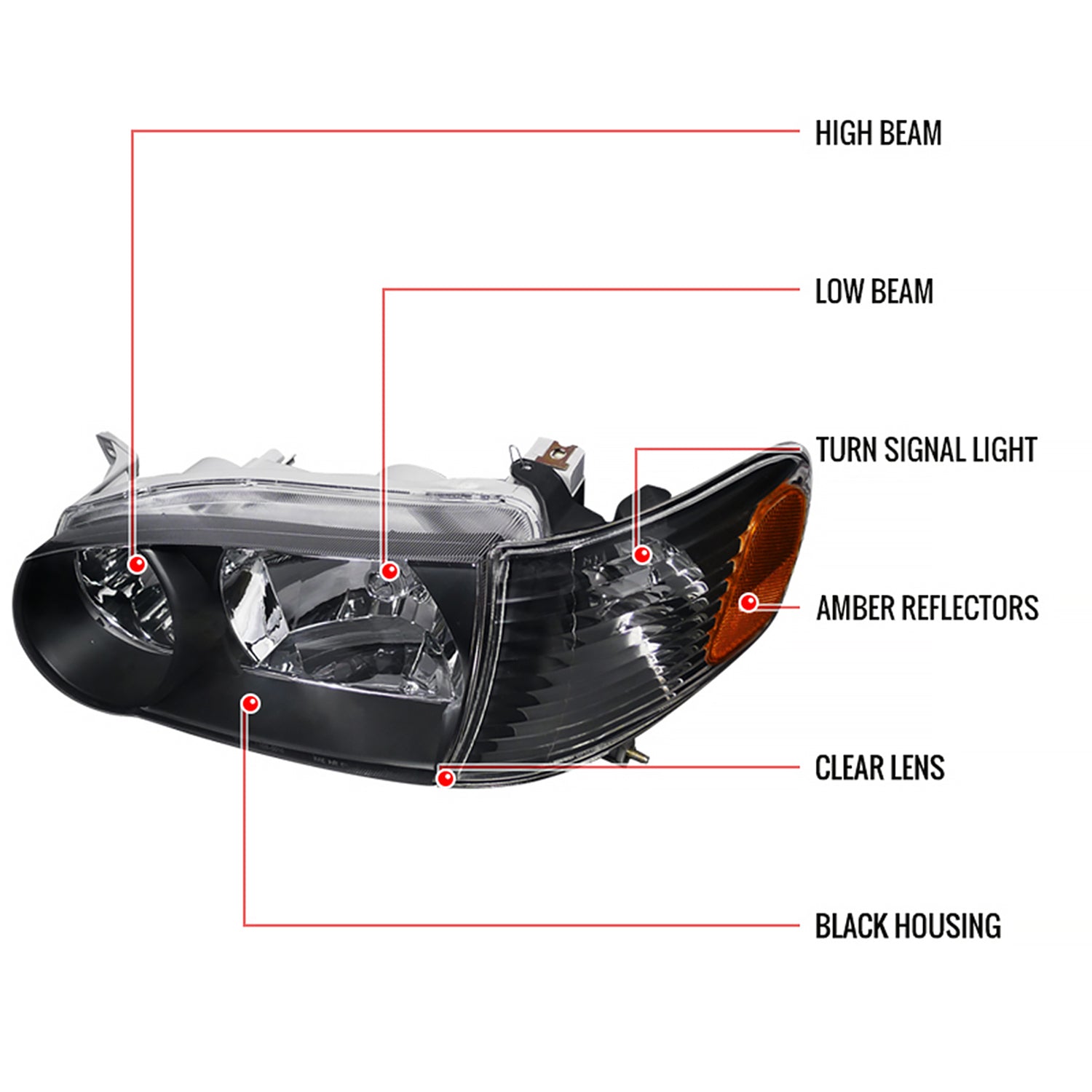 2001-2002 Toyota Corolla Factory Headlights w/Corner Lights Matt Black/Clear