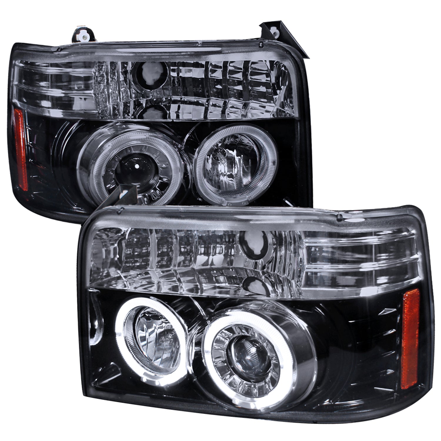 1992-1996 Ford F-150 F-250 F-350 Bronco Dual Halo Projector Headlights Smoke