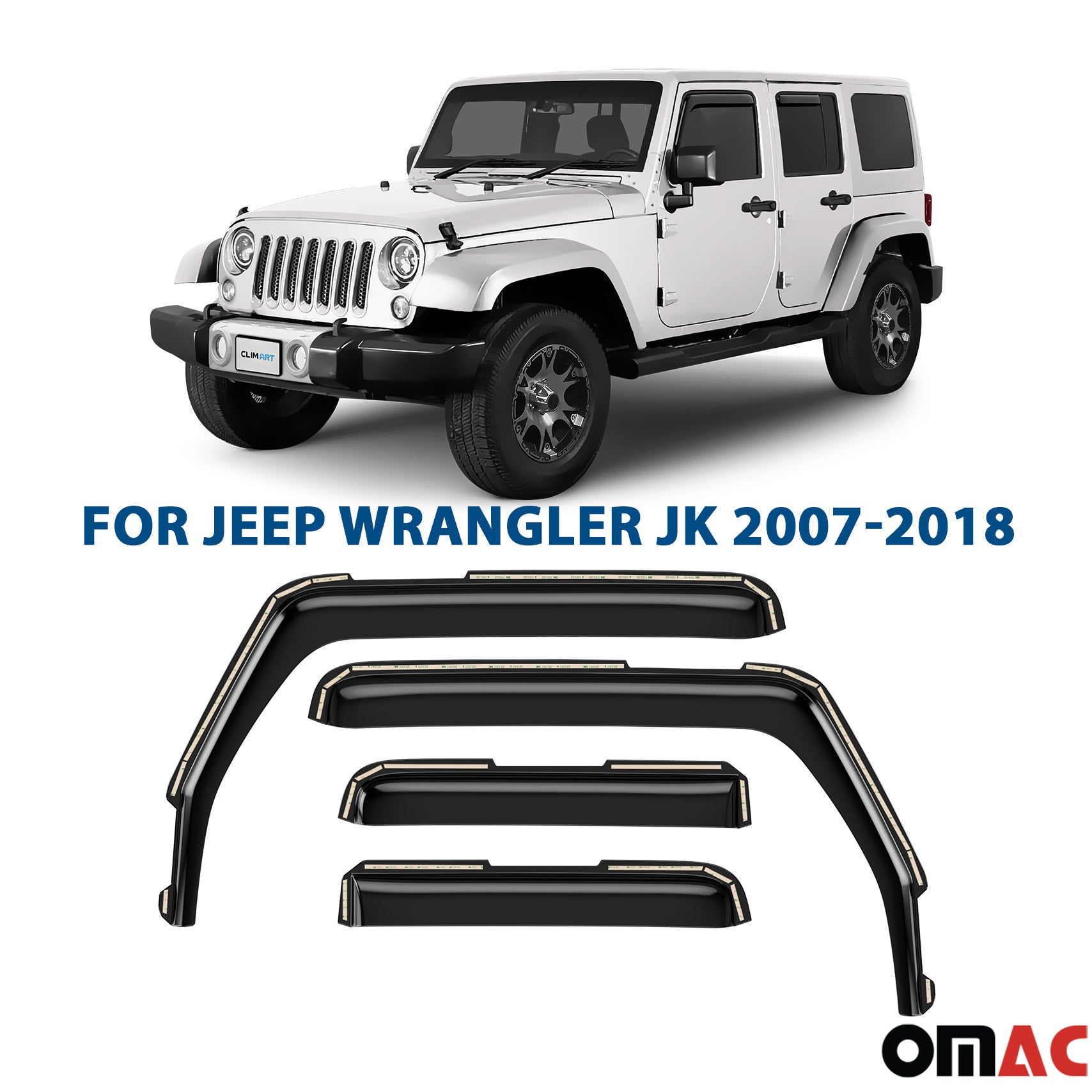 Clim Art Wind Deflectors for Jeep Wrangler JK 2007-2018 Shatterproof 4 Pcs