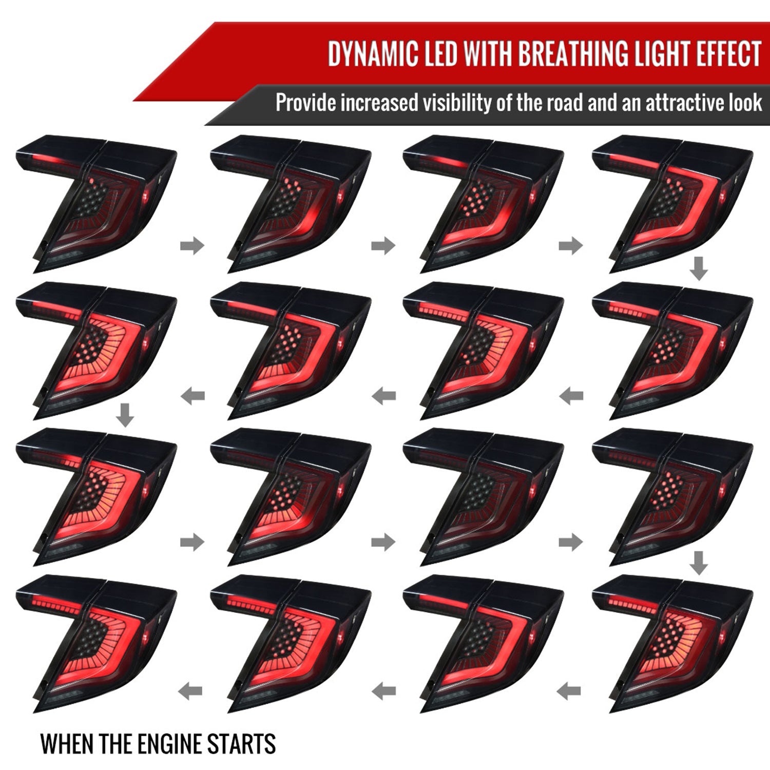 2017-2021 Honda Civic Hatchback LED Sequential Signal Tail Lights Black/Smoke