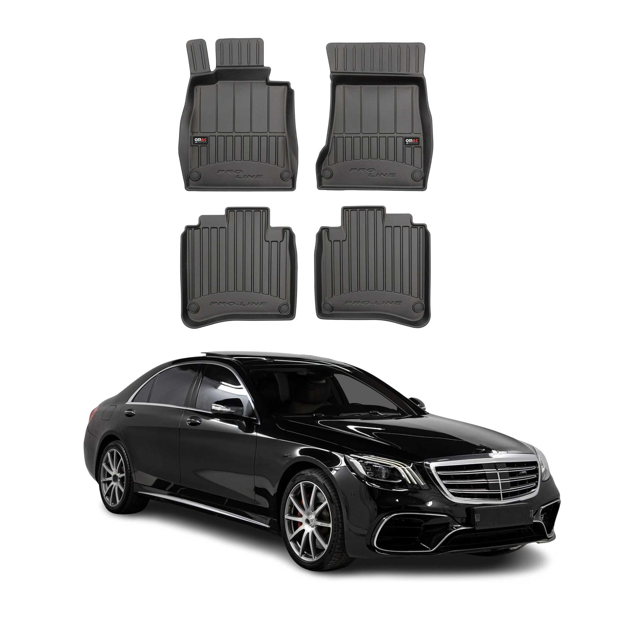 2014-2020 Mercedes S Class W222 Premium Floor Mats Liners Full Set All Weather Heavy Duty Black