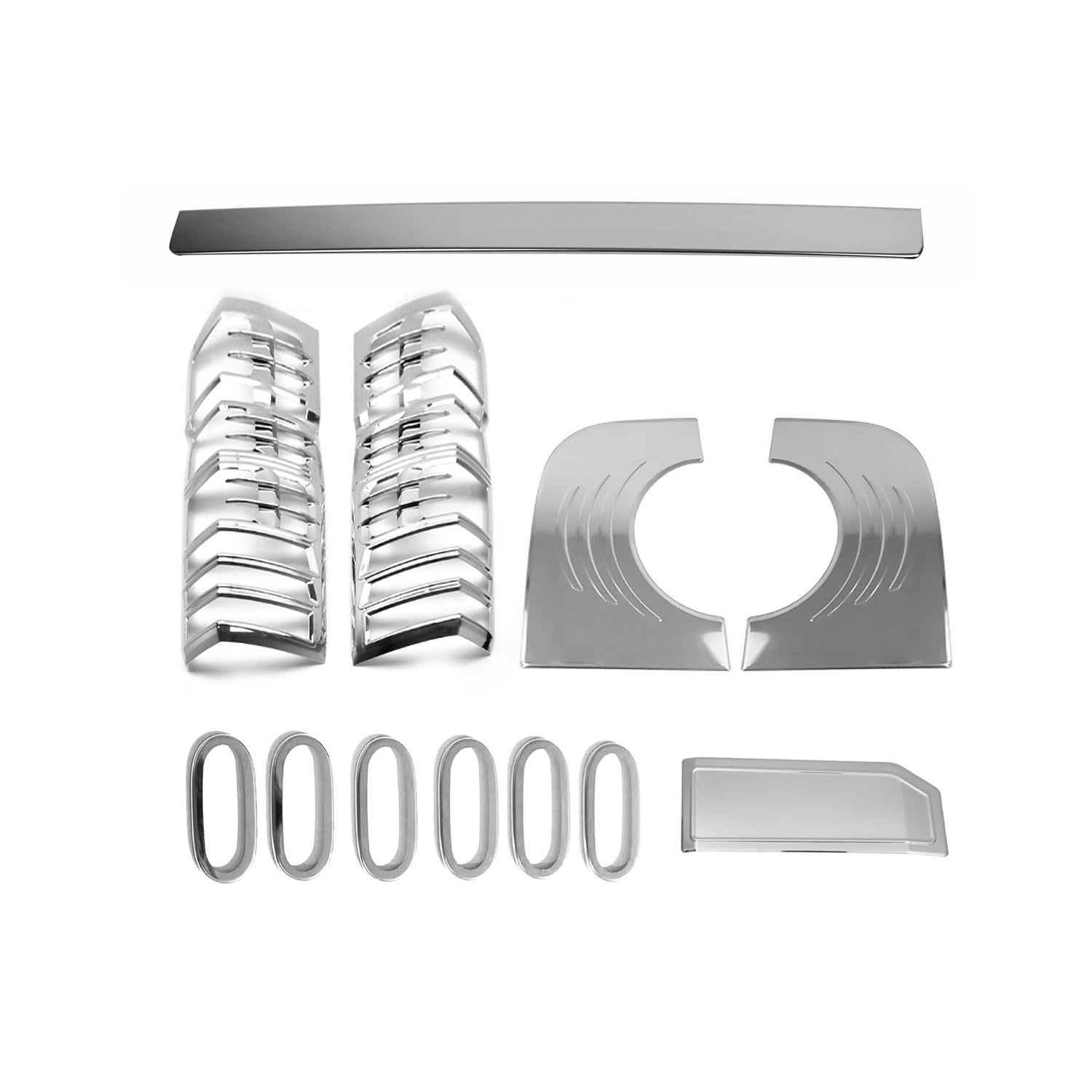 2006-2013 Mercedes Sprinter W906 Chrome SET Reflector Frame & Logo S.Steel & Fuel Caps Cover & Stop Light Cover & Tailgate Handle Cover S.Steel Set Gloss Silver 11 pcs