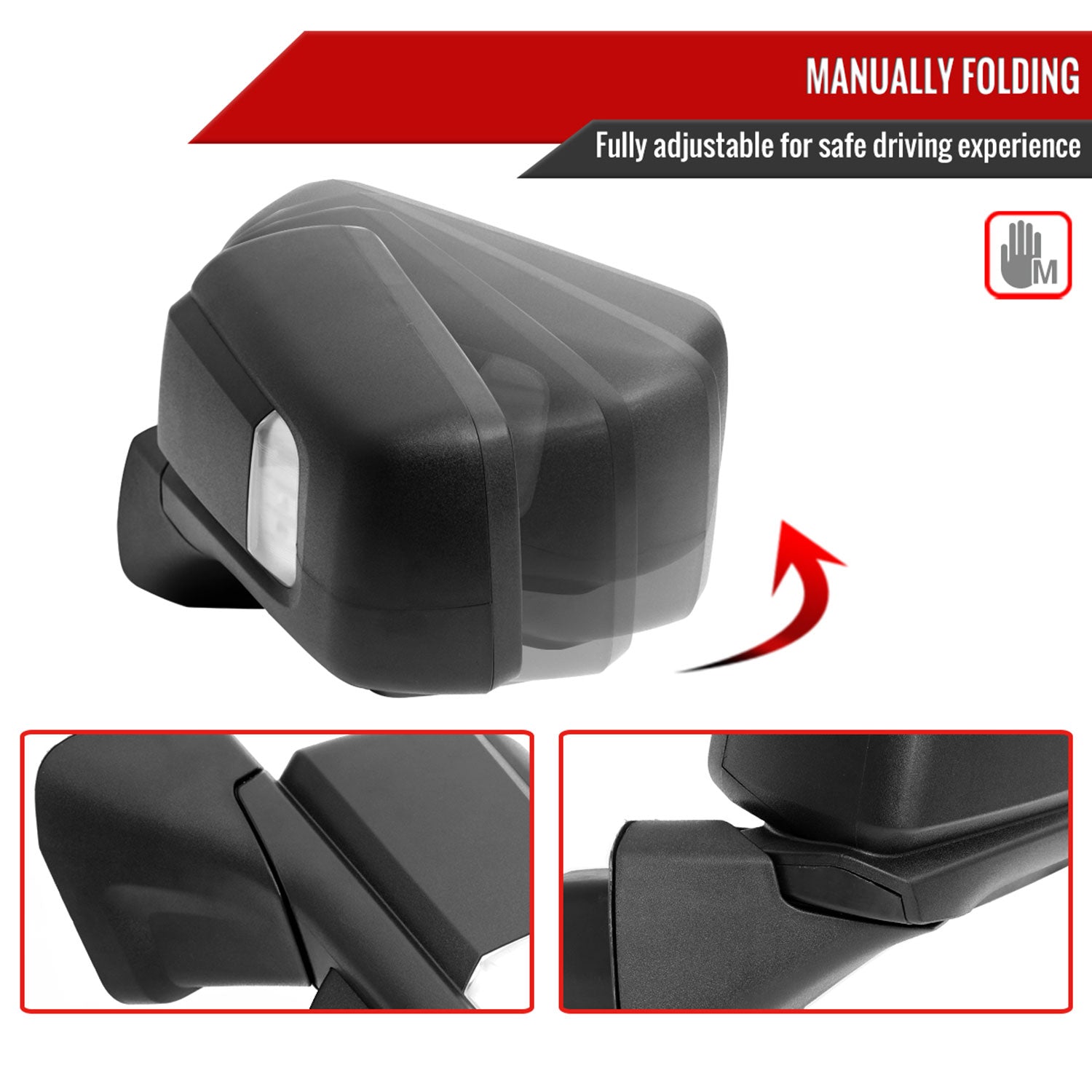 2019-2024 GMC Sierra 1500 Black Manual Fold & Heated Side Mirror Driver Side