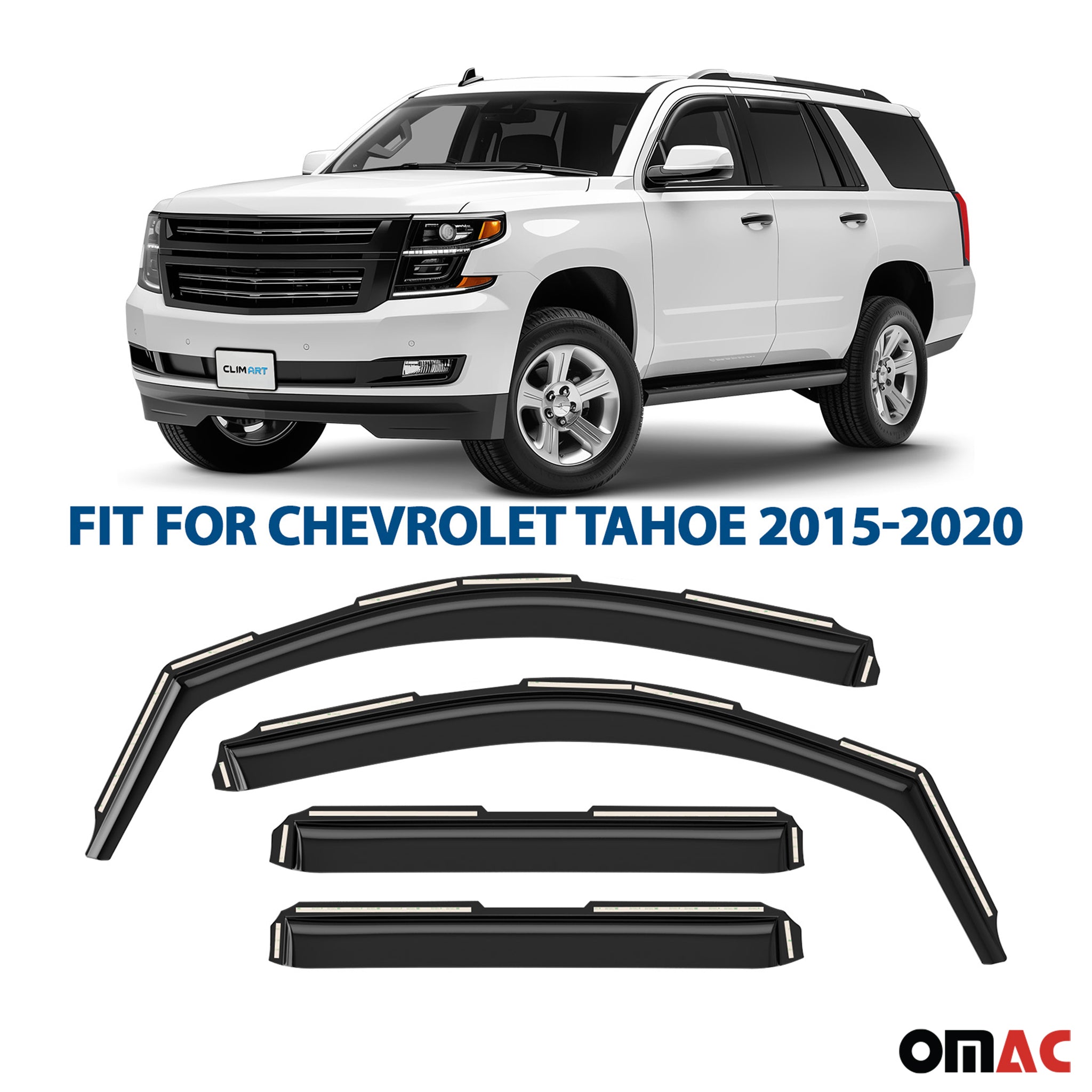 Clim Art Wind Deflectors for Chevrolet Tahoe 2015-2020 Shatterproof Smoke 4x