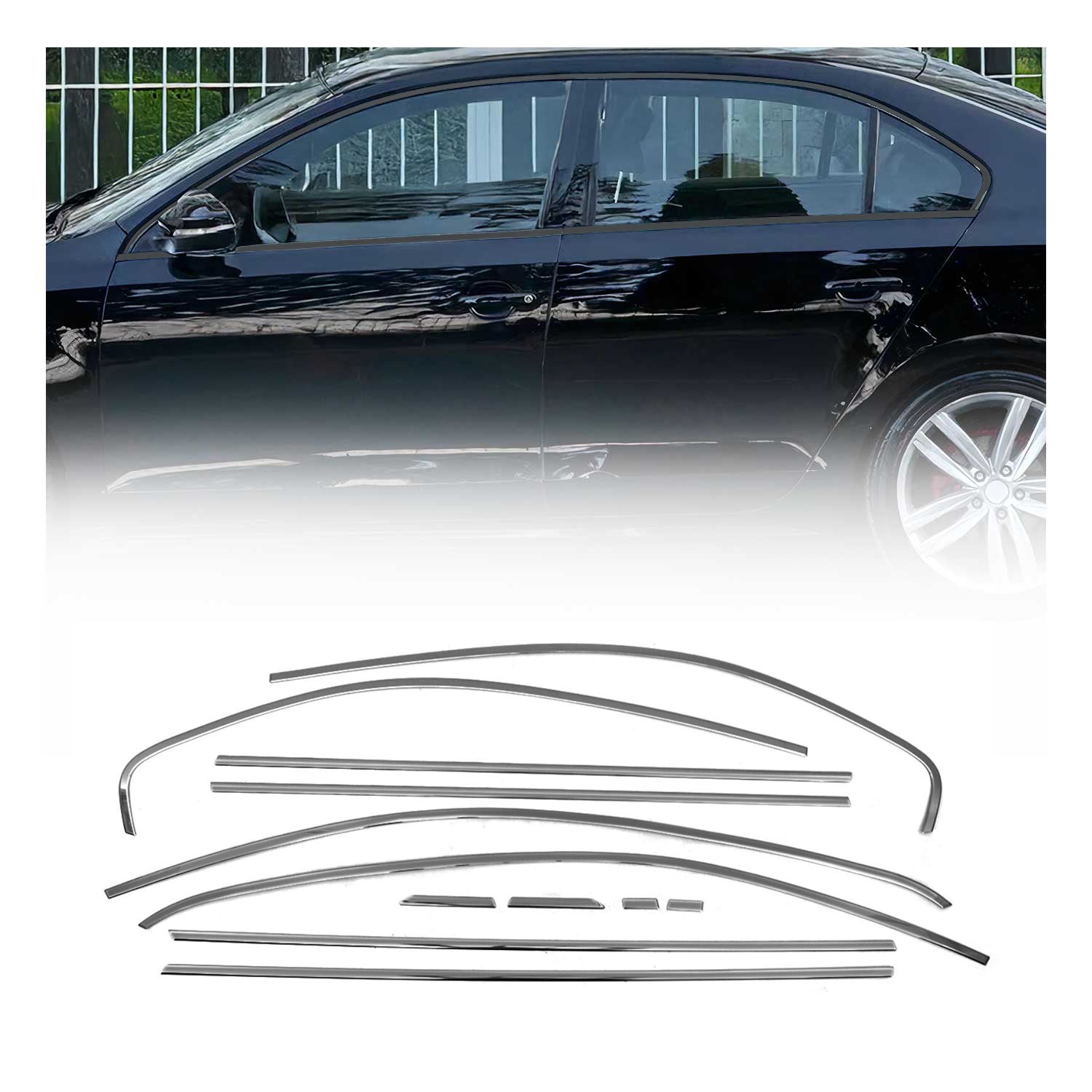 2011-2018 VW Jetta A6 Window Molding Trim Streamer Stainless Steel Dark 12x