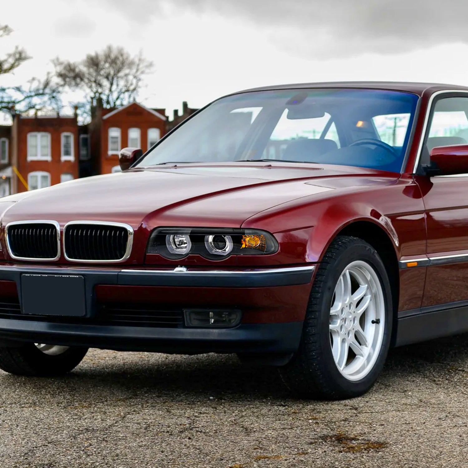 1995-2001 BMW E38 7 Series LED Bar Dual Halo Projector Headlights Matt Black