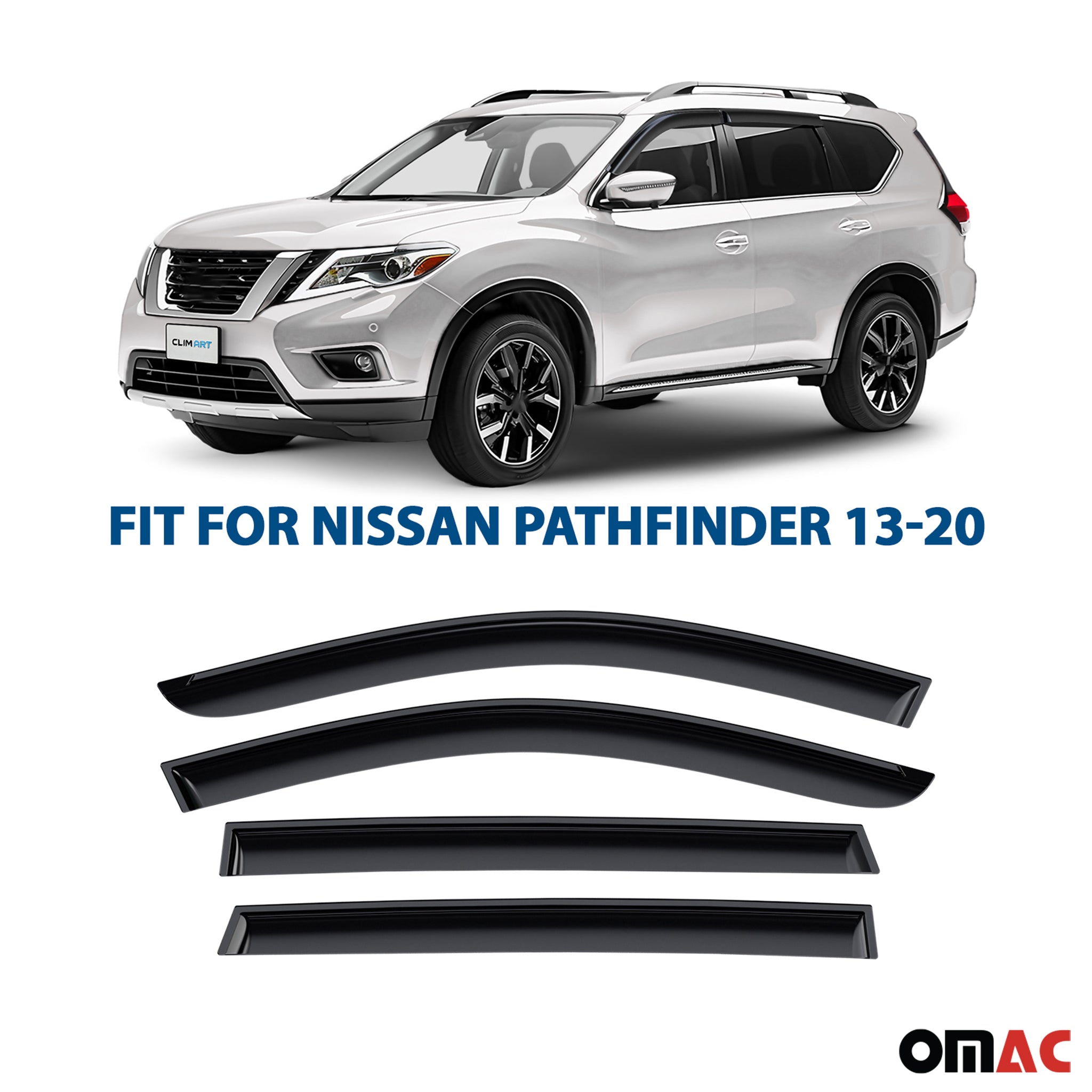 Clim Art Wind Deflectors for Nissan Pathfinder 2013-2020 Shatterproof Smoke 4x