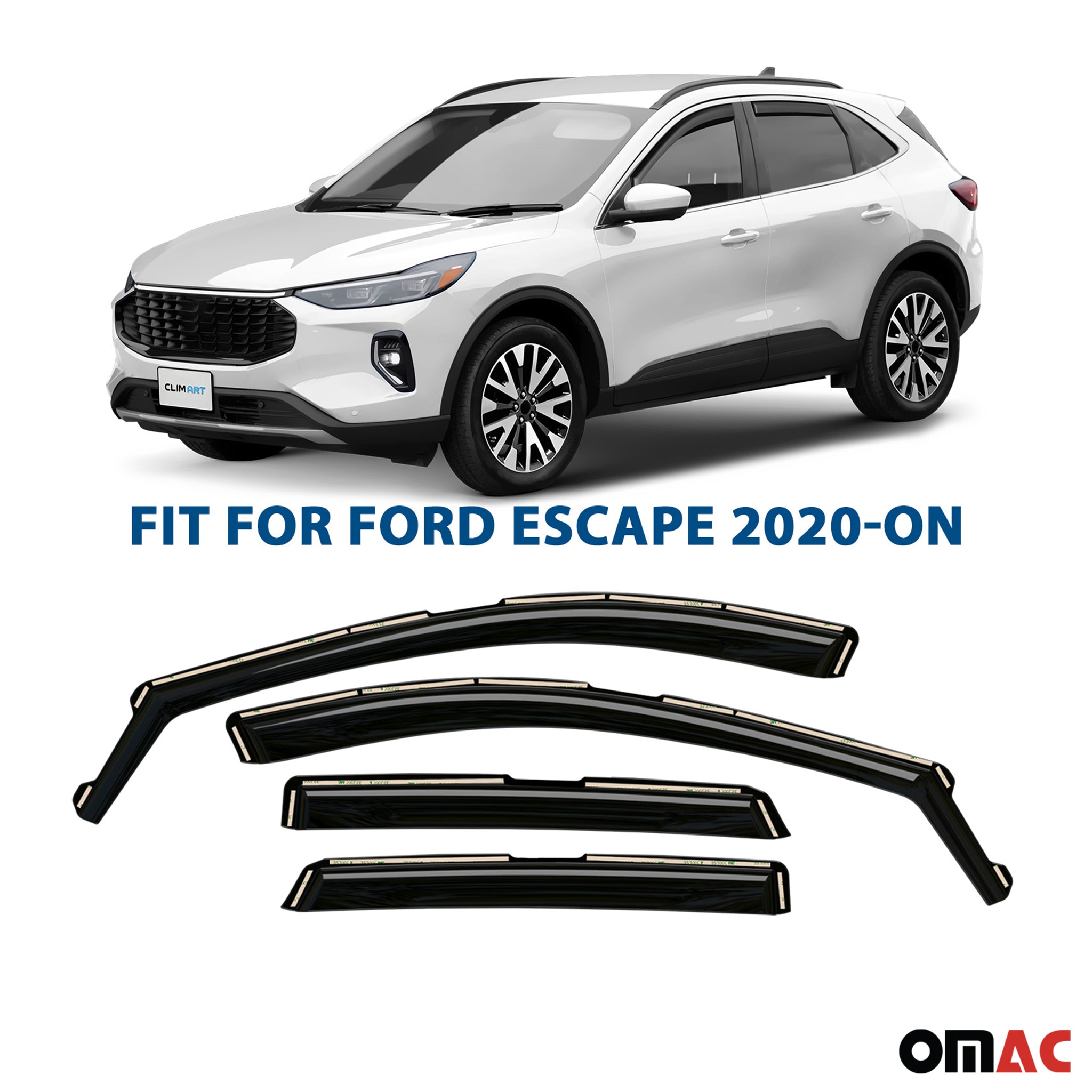 Clim Art Wind Deflectors for Ford Escape 2020-2025 Dark Smoke 4 Pcs
