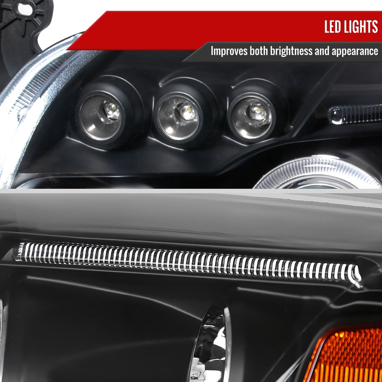 2007-2012 Dodge Caliber Dual Halo Projector Headlights Matte Black/Clear Lens