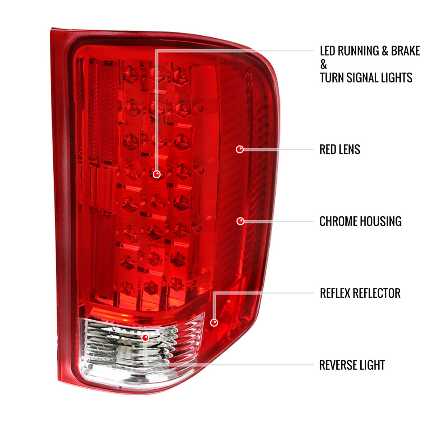 2007-2014 Chevrolet Silverado LED Tail Lights - OZ Chrome Housing/Red Lens