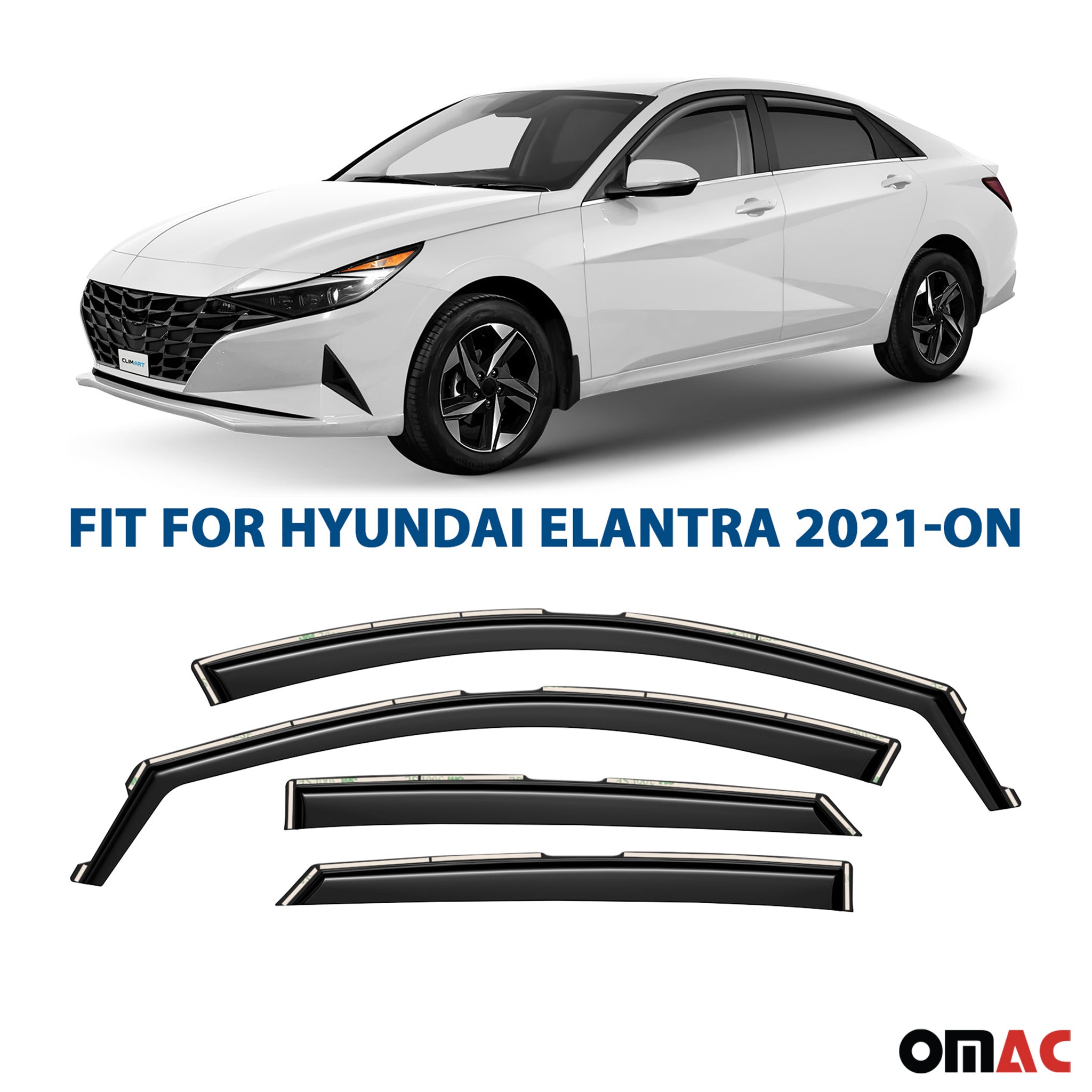 Clim Art Wind Deflectors for Hyundai Elantra 2021-2025 Shatterproof Smoke 4x