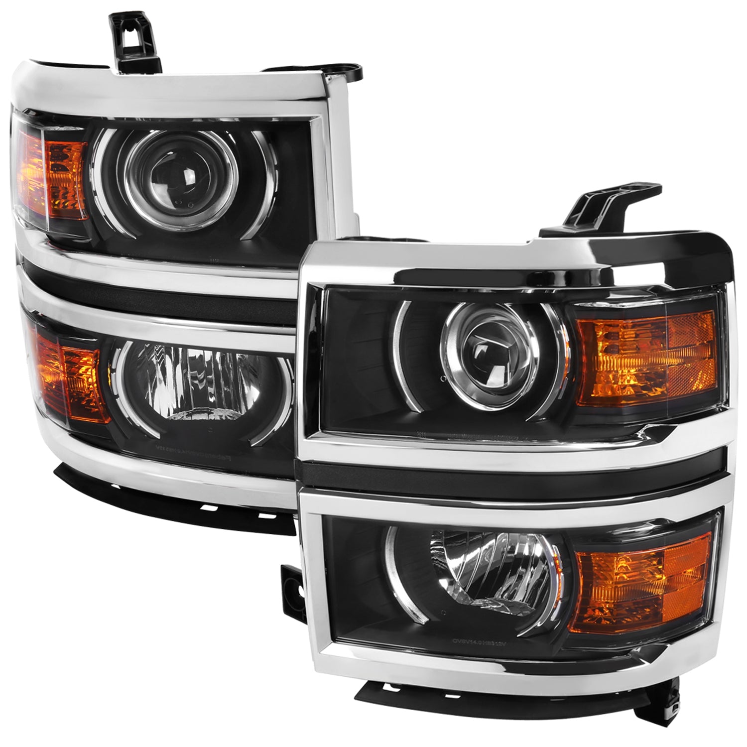 2014-2017 Chevy Silverado 1500 Projector Headlights Matt Black/Chrome Trim