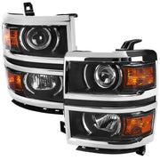 2014-2017 Chevy Silverado 1500 Projector Headlights Matt Black/Chrome Trim