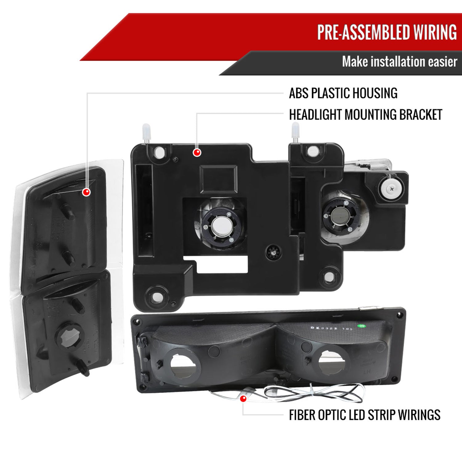 1994-1998 Chevy C10 C/K Tahoe Suburban LED Headlights &Corner Lights Black