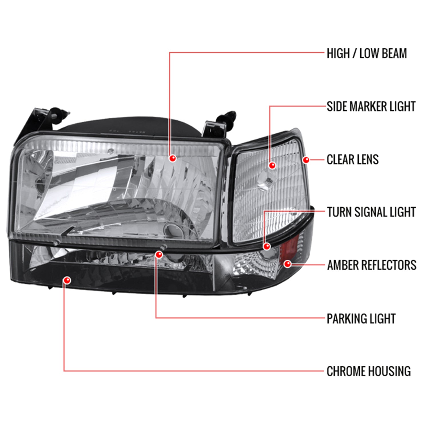 1992-1996 Ford F-150/F-250/Bronco Factory Headlights Bumper&Corner Chrome