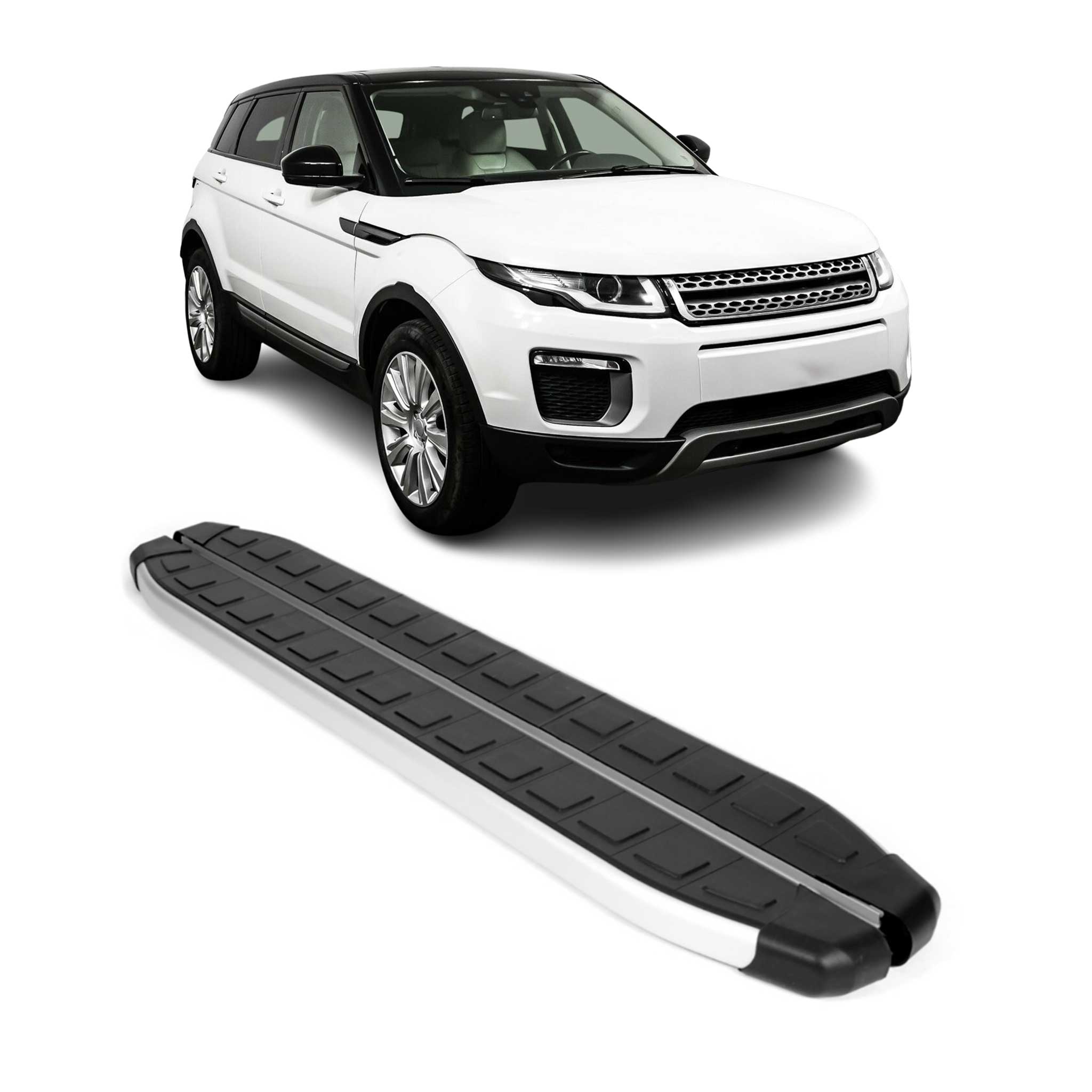 2012-2019 Land Rover Range Rover Evoque Running Boards Side Steps Silver & Black