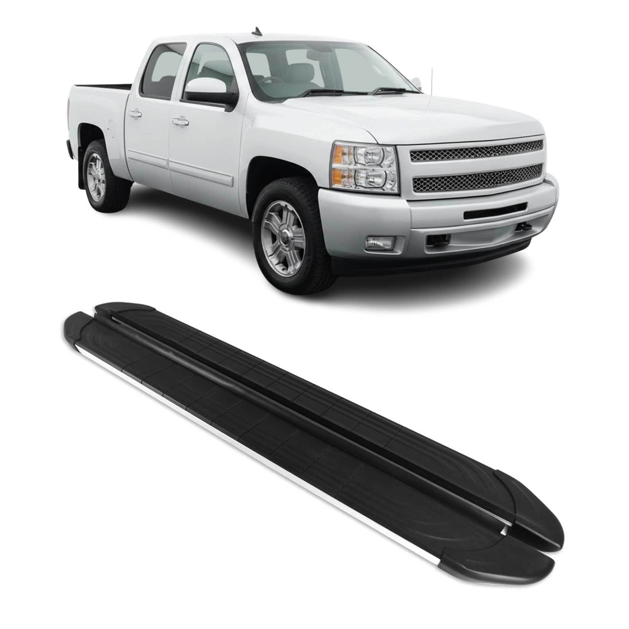 2007-2019 Chevy Silverado / GMC Sierra 1500 2500HD 3500HD CrewCab Running Boards Side Step Nerf Bars Alu Black Silver