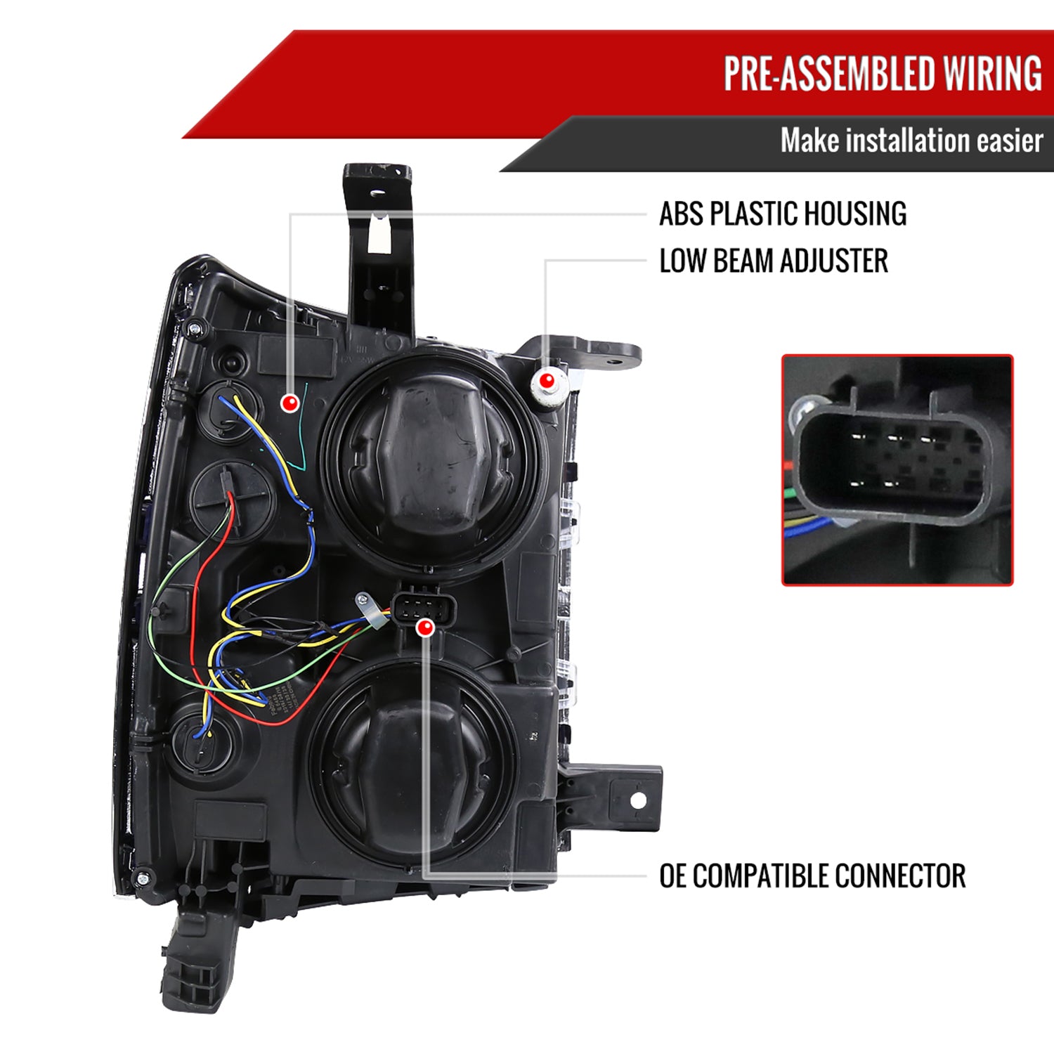 2014-2015 Chevy Silverado 1500 Projector Headlights Glossy Black/Clear Lens