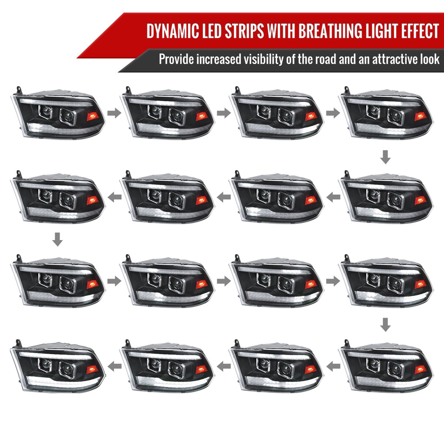 2009-2018 Dodge RAM 1500 / RAM 2500 3500 Switchback Headlights Matte Black