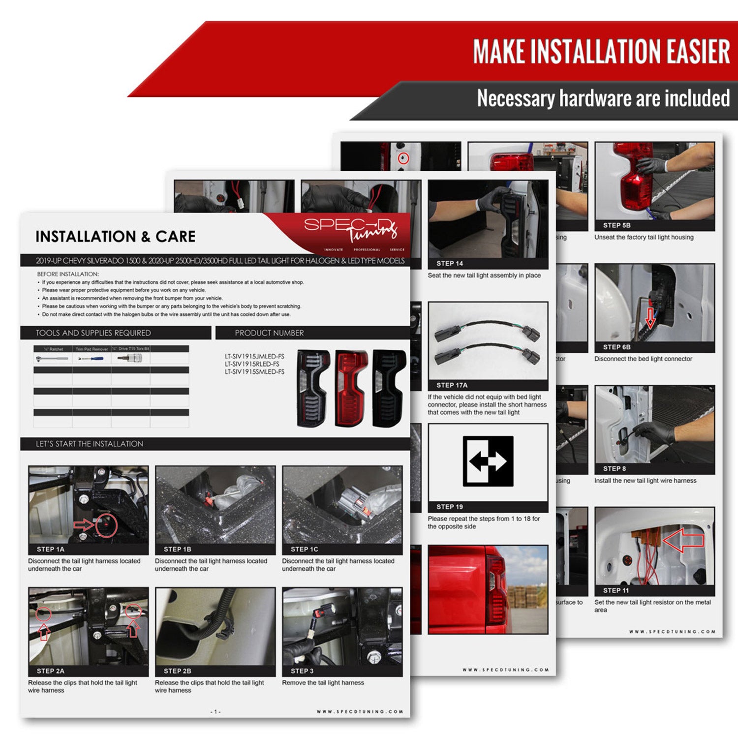 2019-2023 Chevy Silverado 1500/2500HD/3500HD LED Tail Lights Matt Black/Smoke