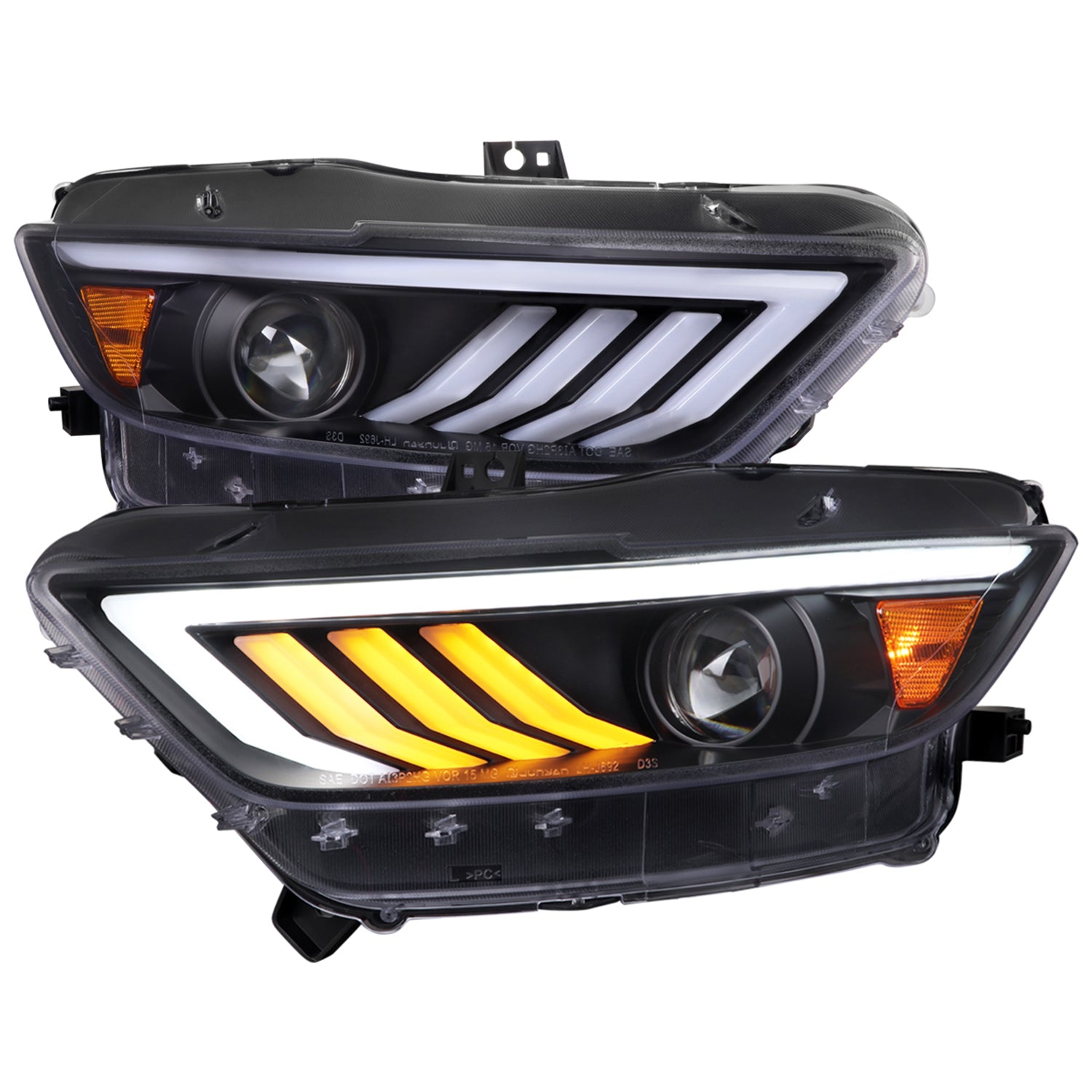 2015-2017 Ford Mustang HID-Type LED Turn Signal Projector Headlights Black