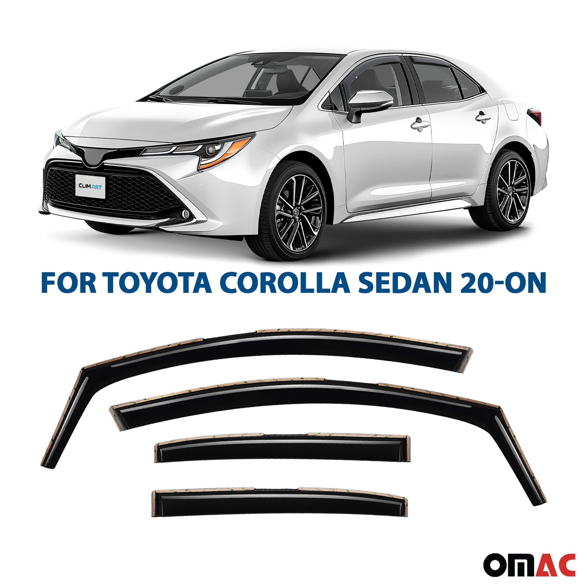 Clim Art Wind Deflectors for Toyota Corolla 2019-2025 Sedan Shatterproof 4 Pcs