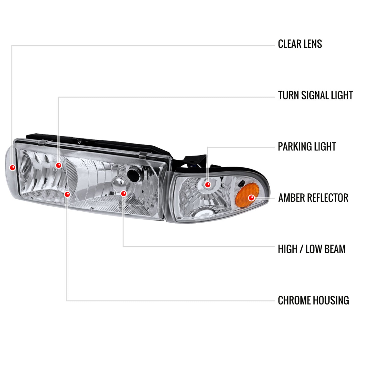 1991-1996 Chevy Caprice / Impala Factory Headlights Corner Signal Chrome