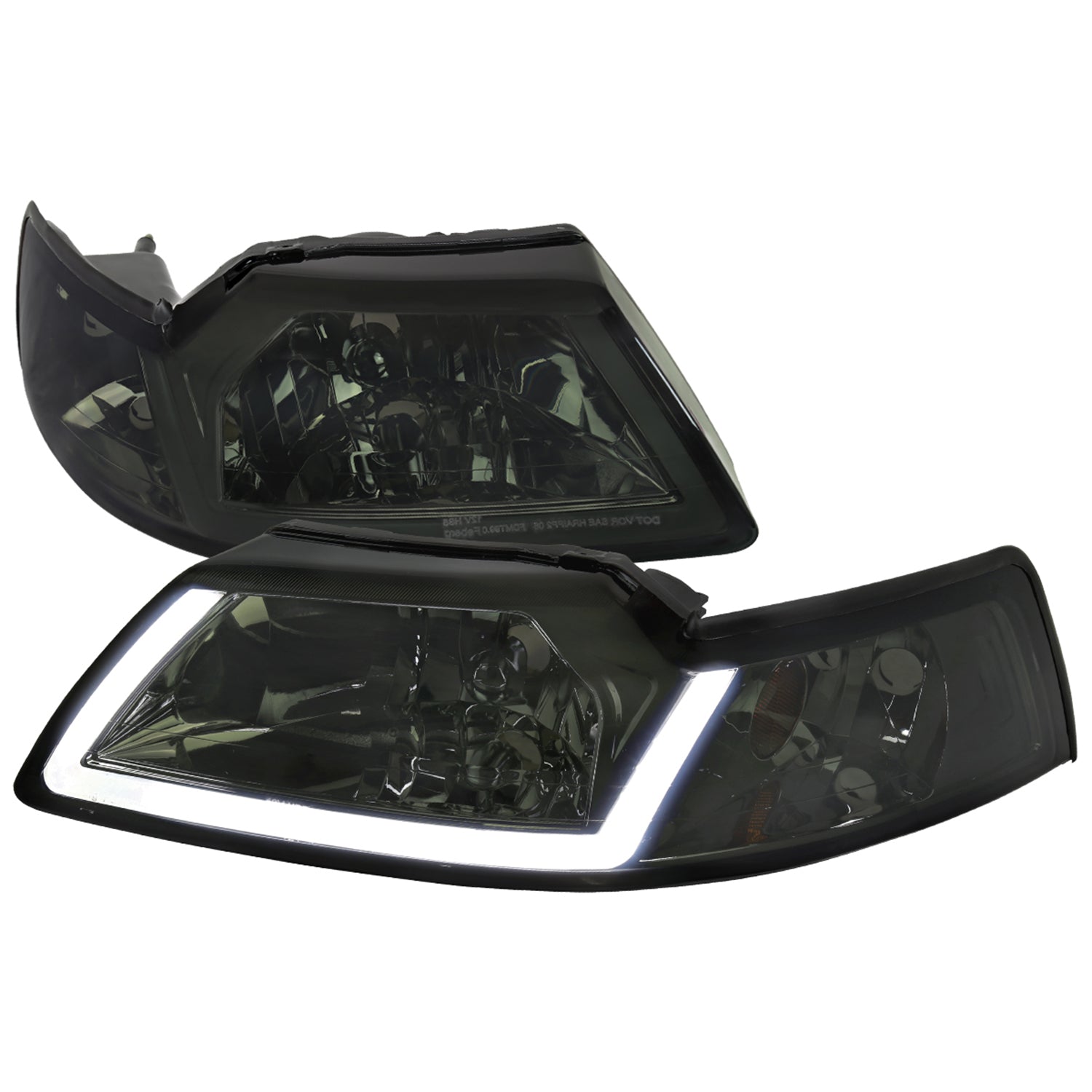 1999-2004 Ford Mustang LED Bar Factory Headlights Amber Reflector Chrome/Smoke