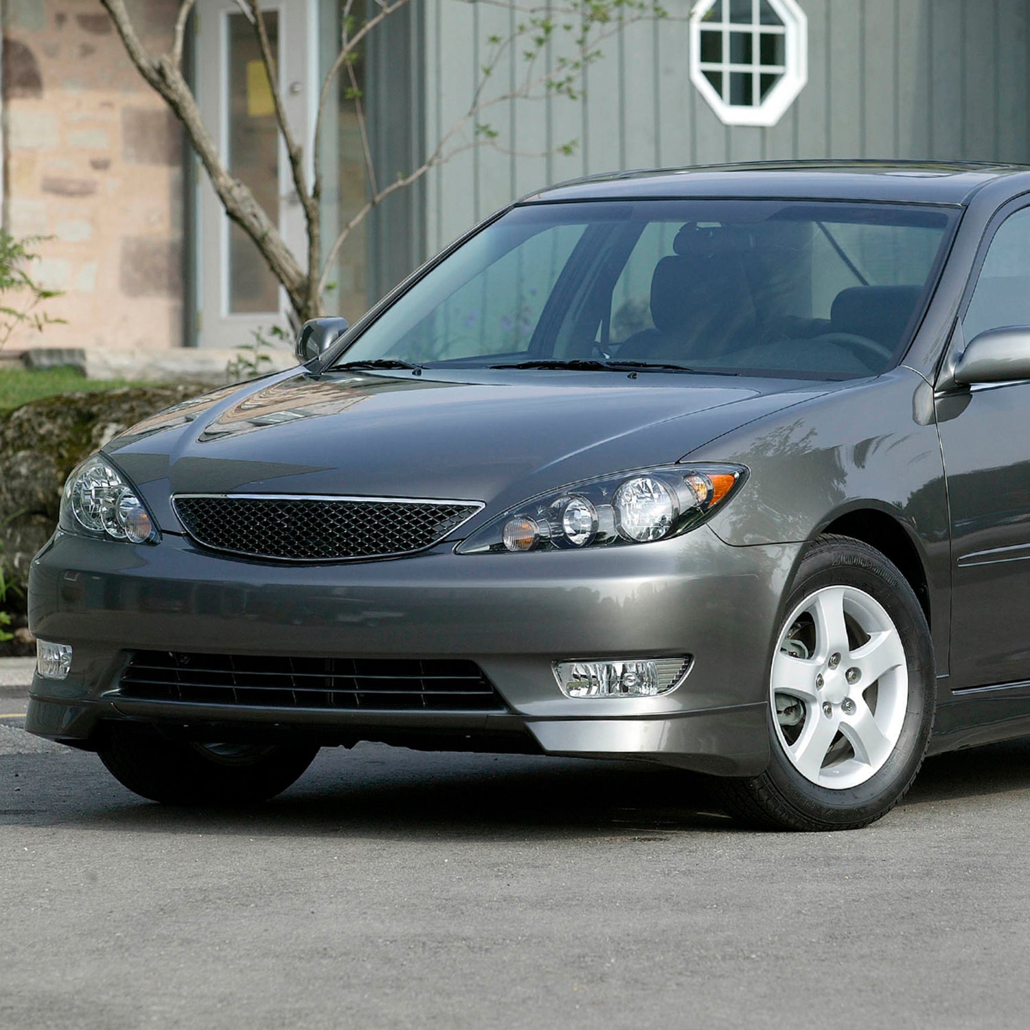 2005-2006 Toyota Camry Factory Crystal Headlights Amber Reflector Matt Black