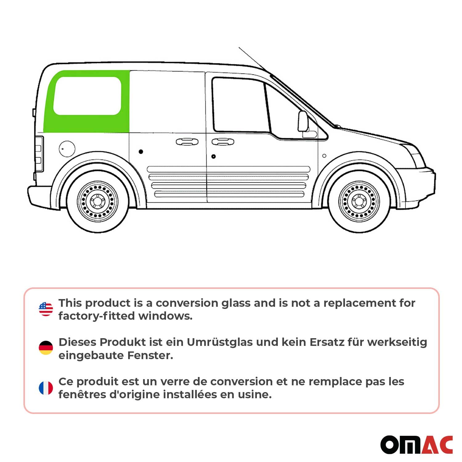 2010-2013 Ford Transit Connect Window Glass Right Side Sliding Door L1 L2