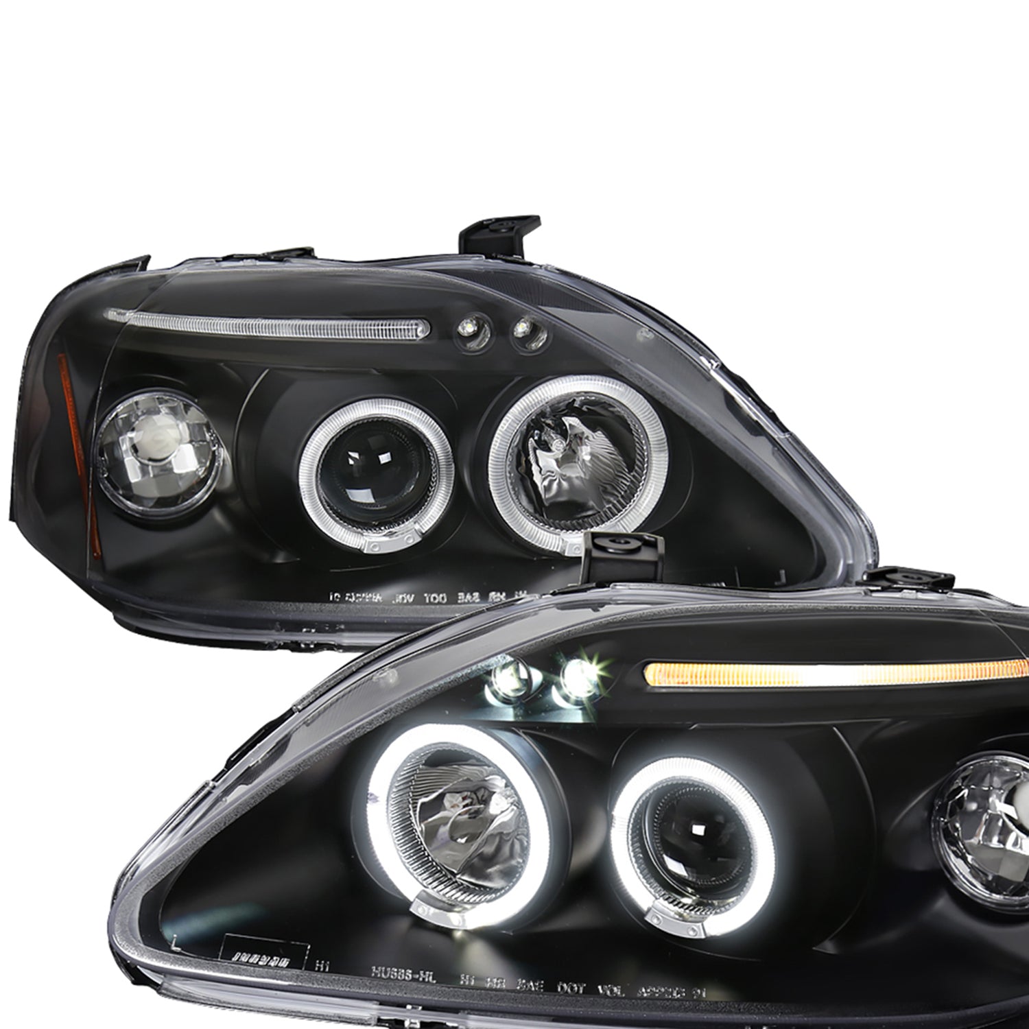 1999-2000 Honda Civic Dual Halo Projector Headlights Matte Black/Clear Lens