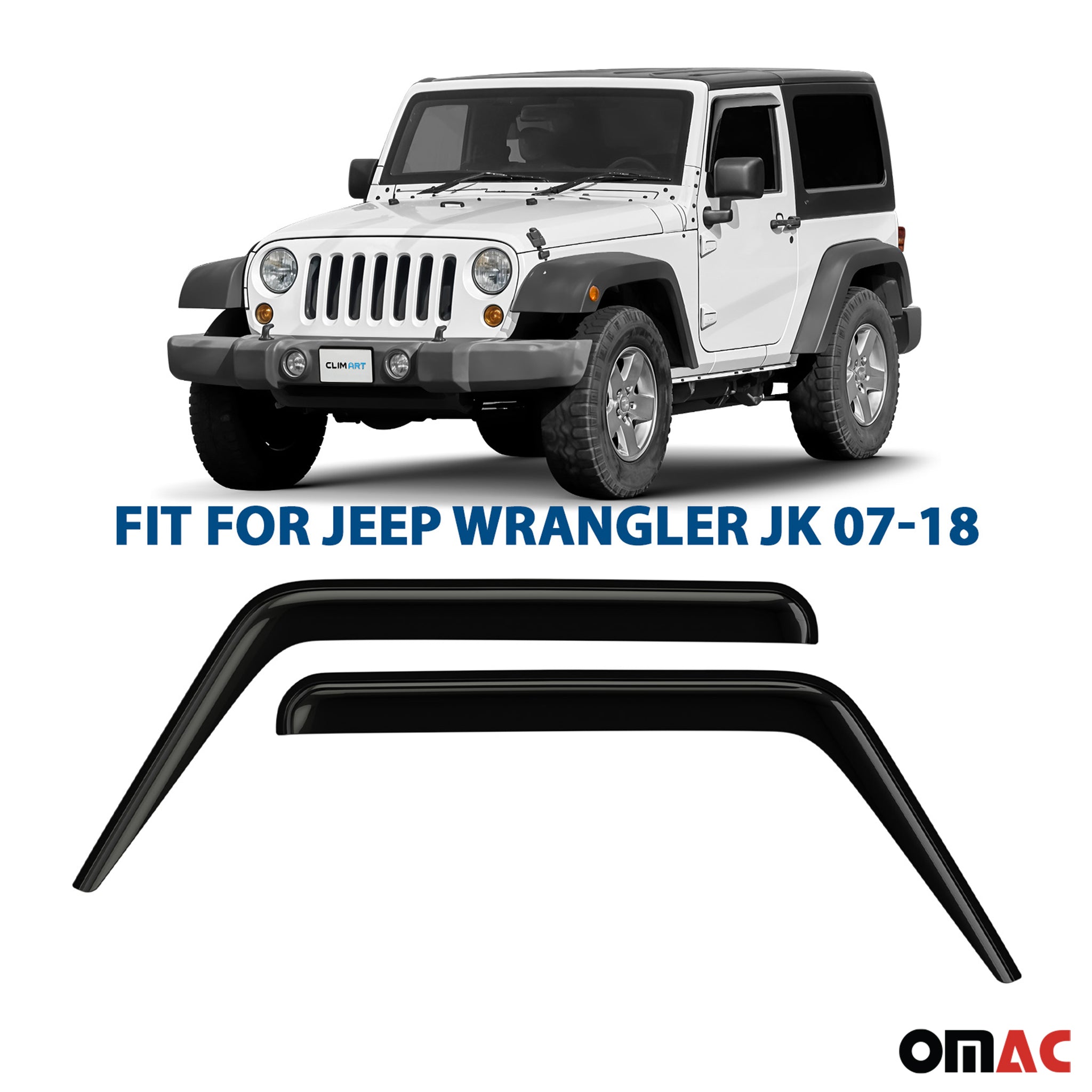 Clim Art Wind Deflectors for Jeep Wrangler JK 2007-2018 Shatterproof Smoke 2 Pcs