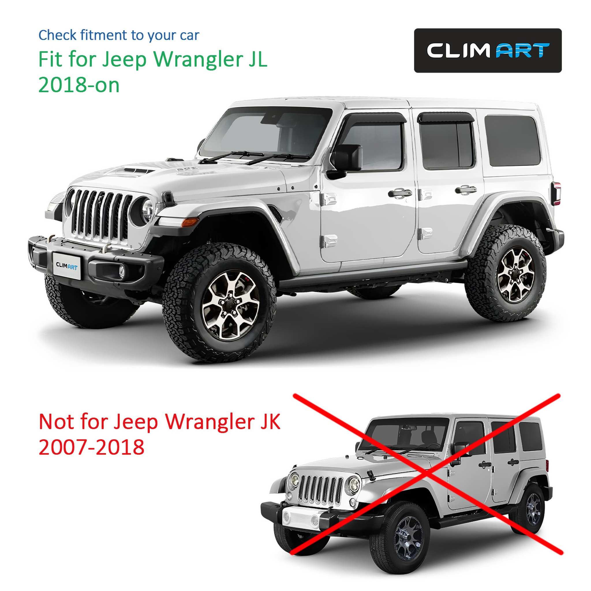 Clim Art Wind Deflectors for Jeep Gladiator / Wrangler 2018-2026 Dark Smoke 4Pcs