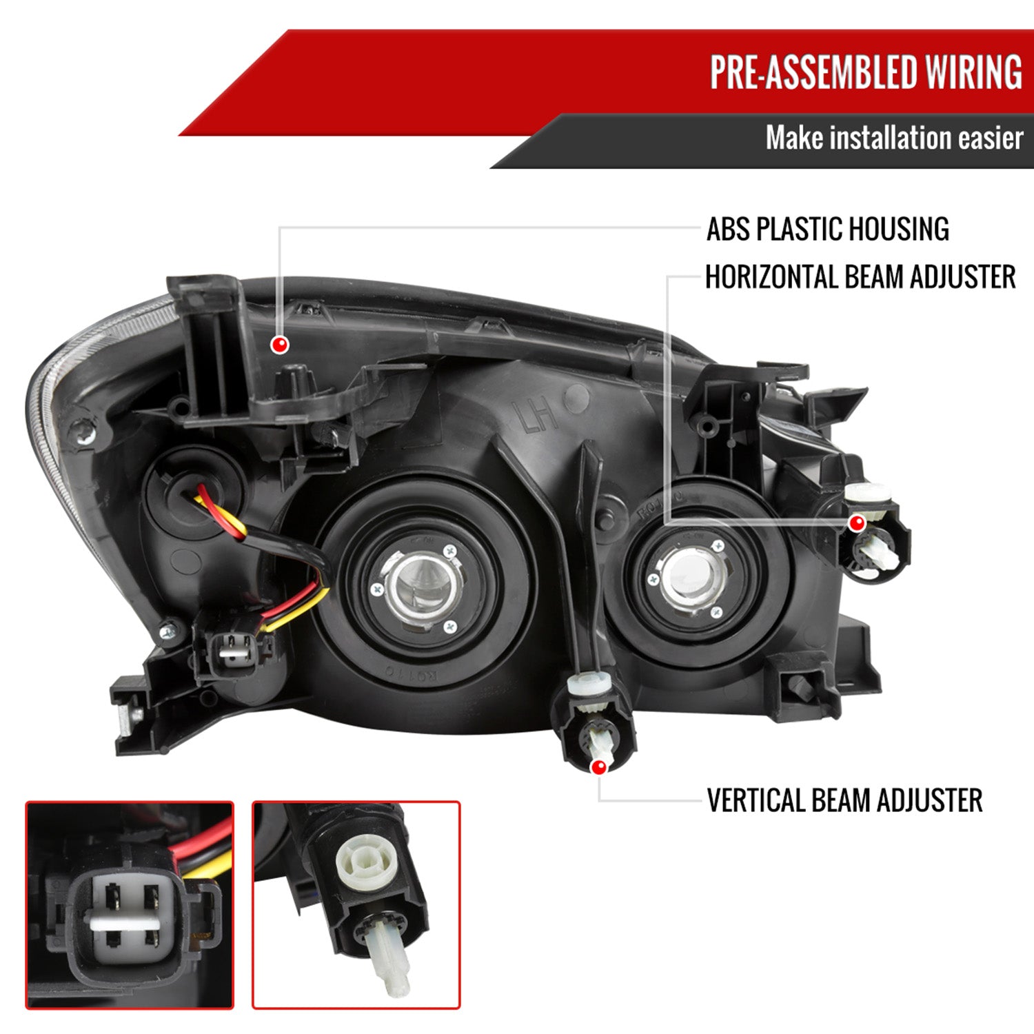 2006-2008 Toyota RAV4 Factory Style Headlights Matte Black/Clear Lens